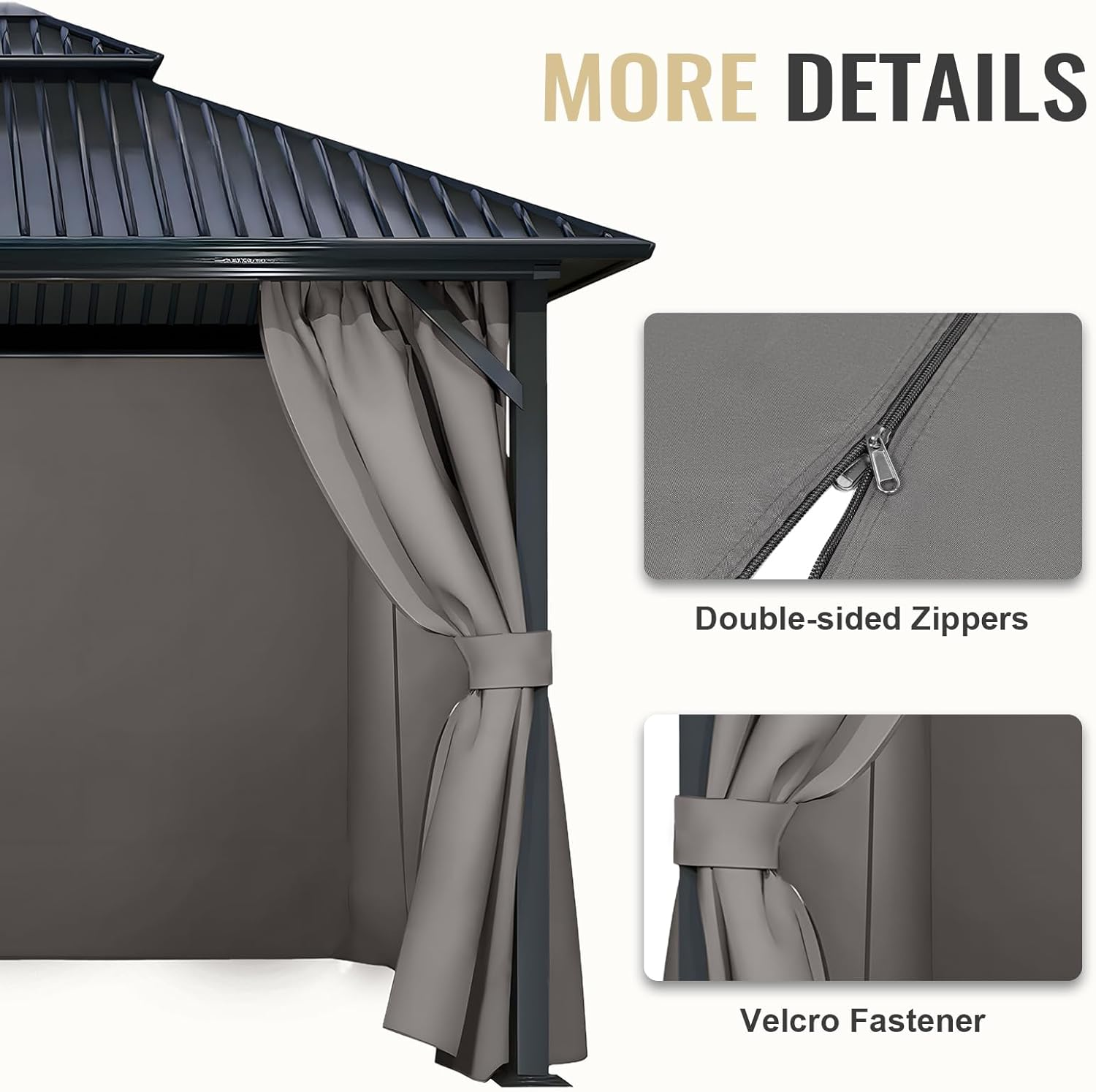 COWVIE Gazebo Curtain Replacement Universal 4-Panel Sidewalls 10' X 10', Patio Gazebo Privacy Curtains with Double Zipper, Replacement for Outdoor Patio Gazebo Canopy (Curtain Only)