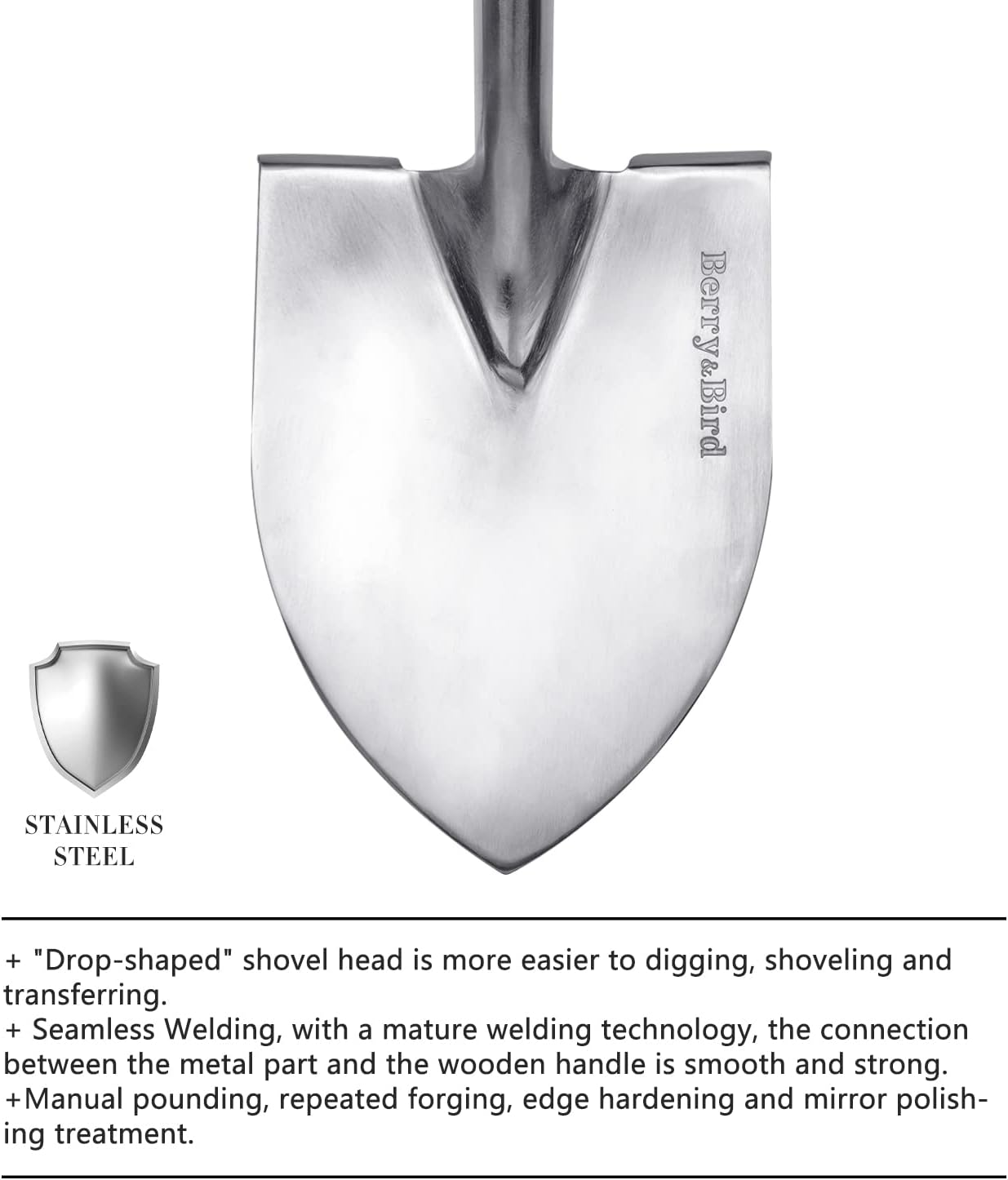 Berry&Bird Diggings Shovels, Garden round Point Digging Shovel with D-Grip Wooden Handle, 104Cm/41In Stainless Steel Gardening Heavy Duty Digging Spade Shovel Beach Shovel Snow Shovel for Women Men image number 6