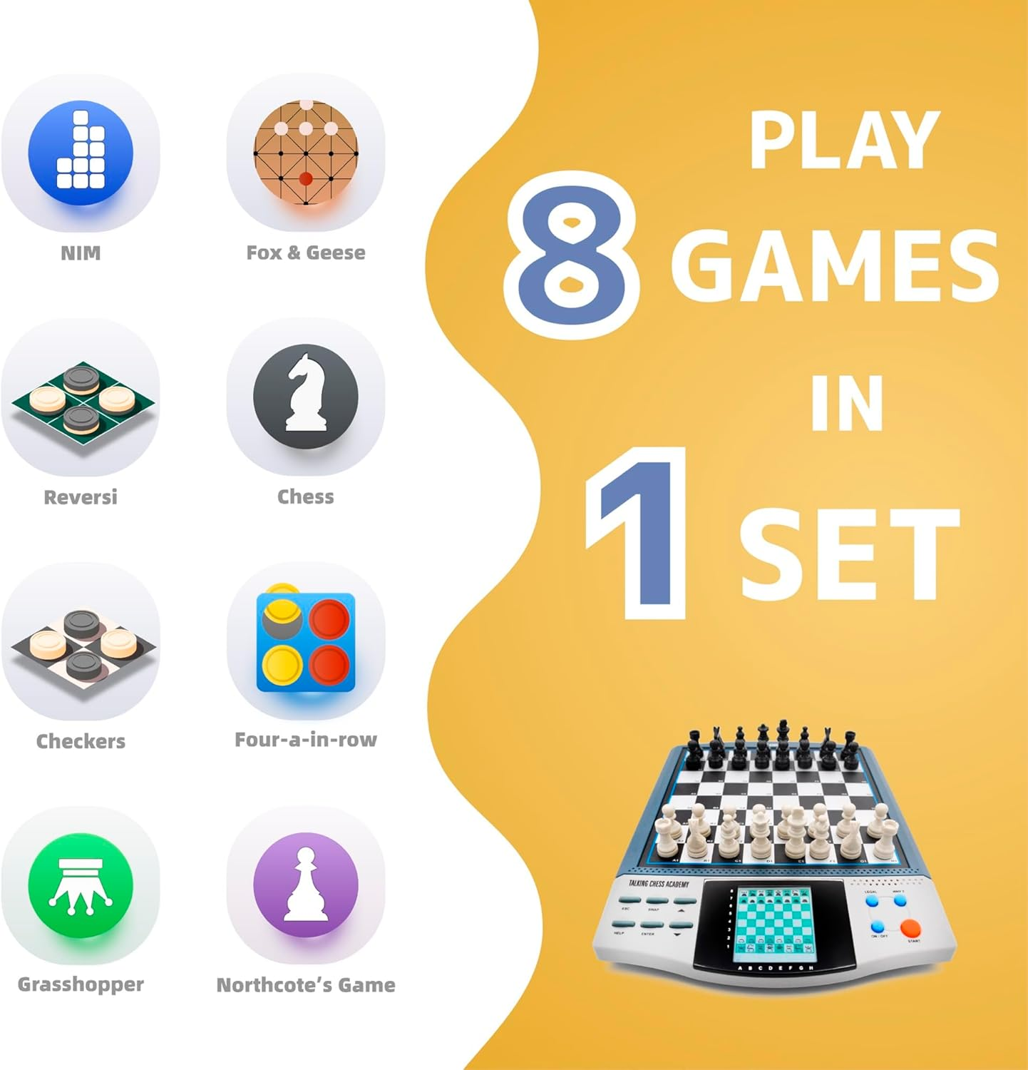 Icore Magnet Chess Sets Board Game, Electronics Travel Talking Checkers Master Pro 8 in 1, Portable Chessboard Tournament for Kids and Adults image number 2