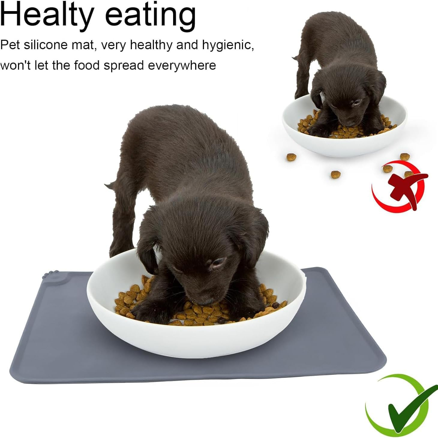 Mumoo Bear Silicone Pet Feeding Mat, Waterproof Dog Cat Food Mat with Raised Edges, Dog Cat Water Bowl Placemats for Food and Water Prevent Spill for Pets-Grey - Grey image number 3