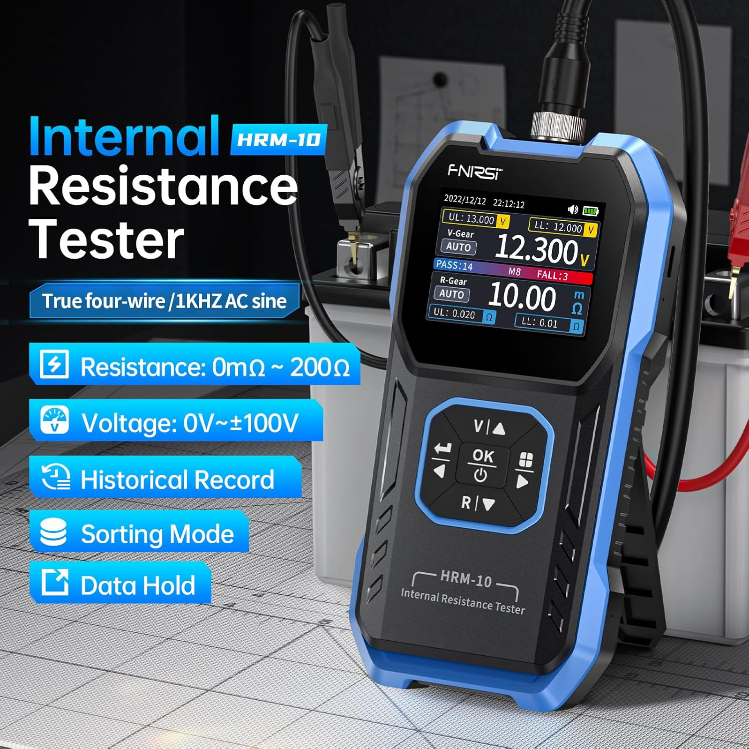 FNIRSI HRM-10 Voltage Internal Resistance Battery Tester, Milliohmmeter 100V 200&Omega;, Car Battery Tester, Battery Checker Tester for All Types of Batteries, AAA AA Battery, Household Battery Analyzer image number 4
