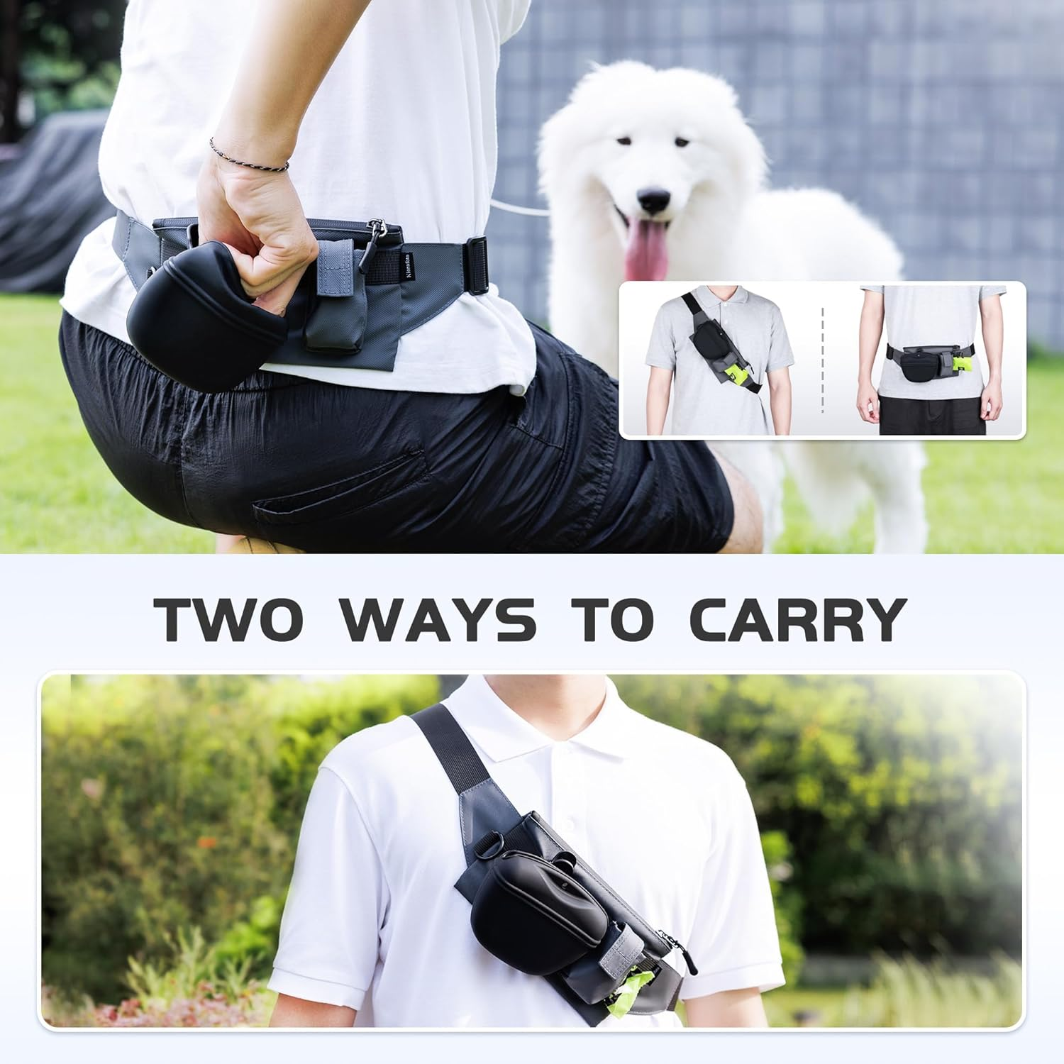 2 in 1 Dog Treat Pouch for Training,Upgrade Treat Pouch for Leash with Removable Clip on Silicone Treat Bag & Built-In Poop Bag Dispenser,Waist Belt Fanny Pack for Pet Puppy Training Walking Hiking image number 5