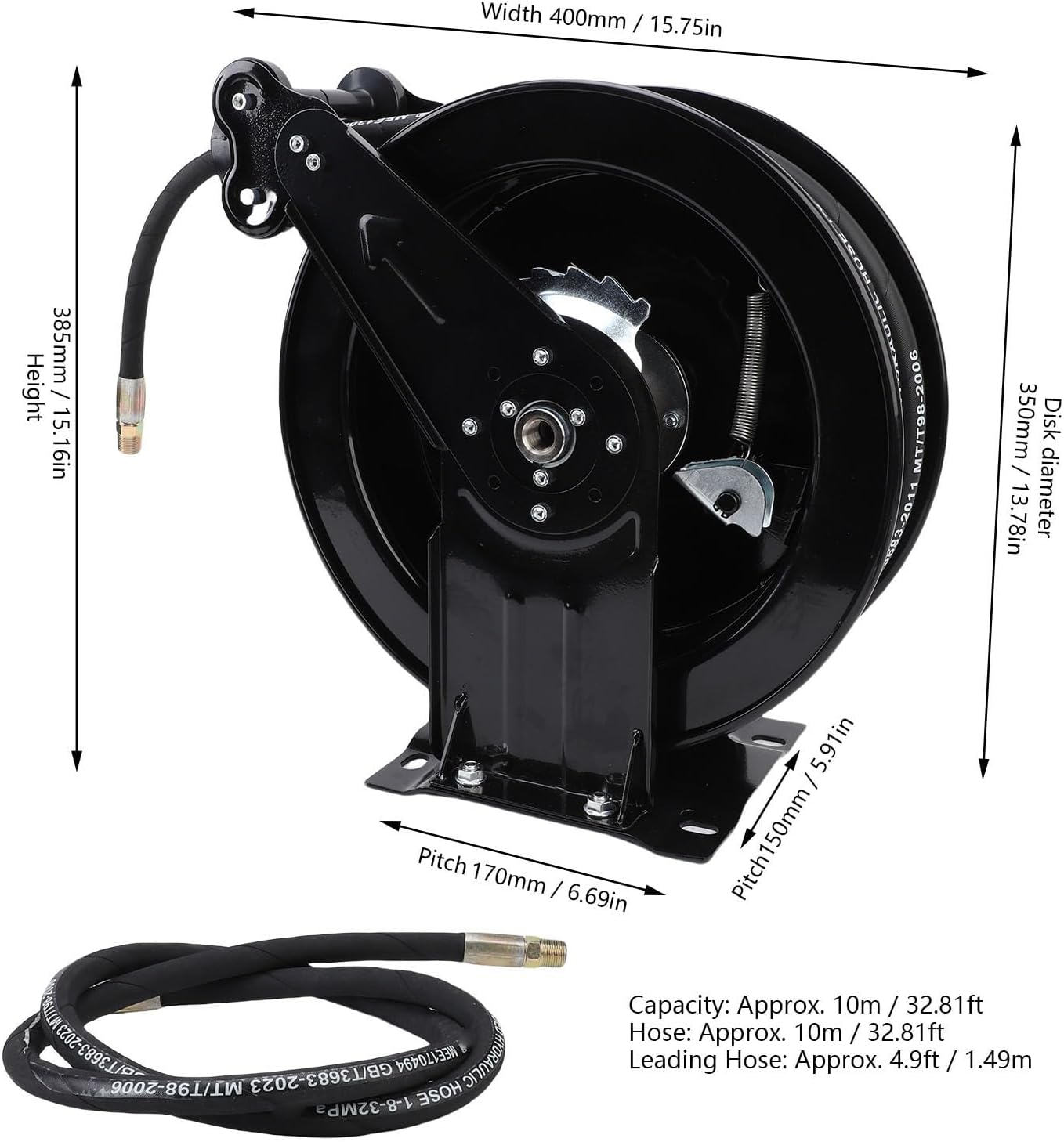 Marhynchus Power Wash Hose Reel Pressure Washer Hose Reel High Pressure 32.81Ft Heavy Duty Carbon Steel for Automotive Gardening Home Renovations image number 6