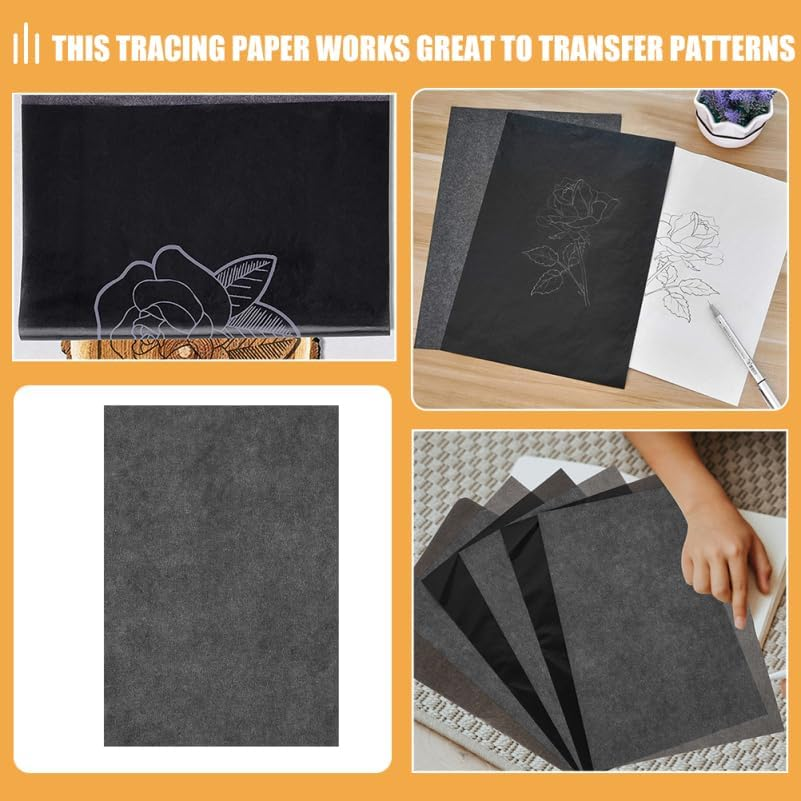 TEHAUX 50 Sheets Black Carbon Transfer Paper, Single-Side Graphite Tracing Paper for Clear Copying and Drawing, A4 Size image number 1