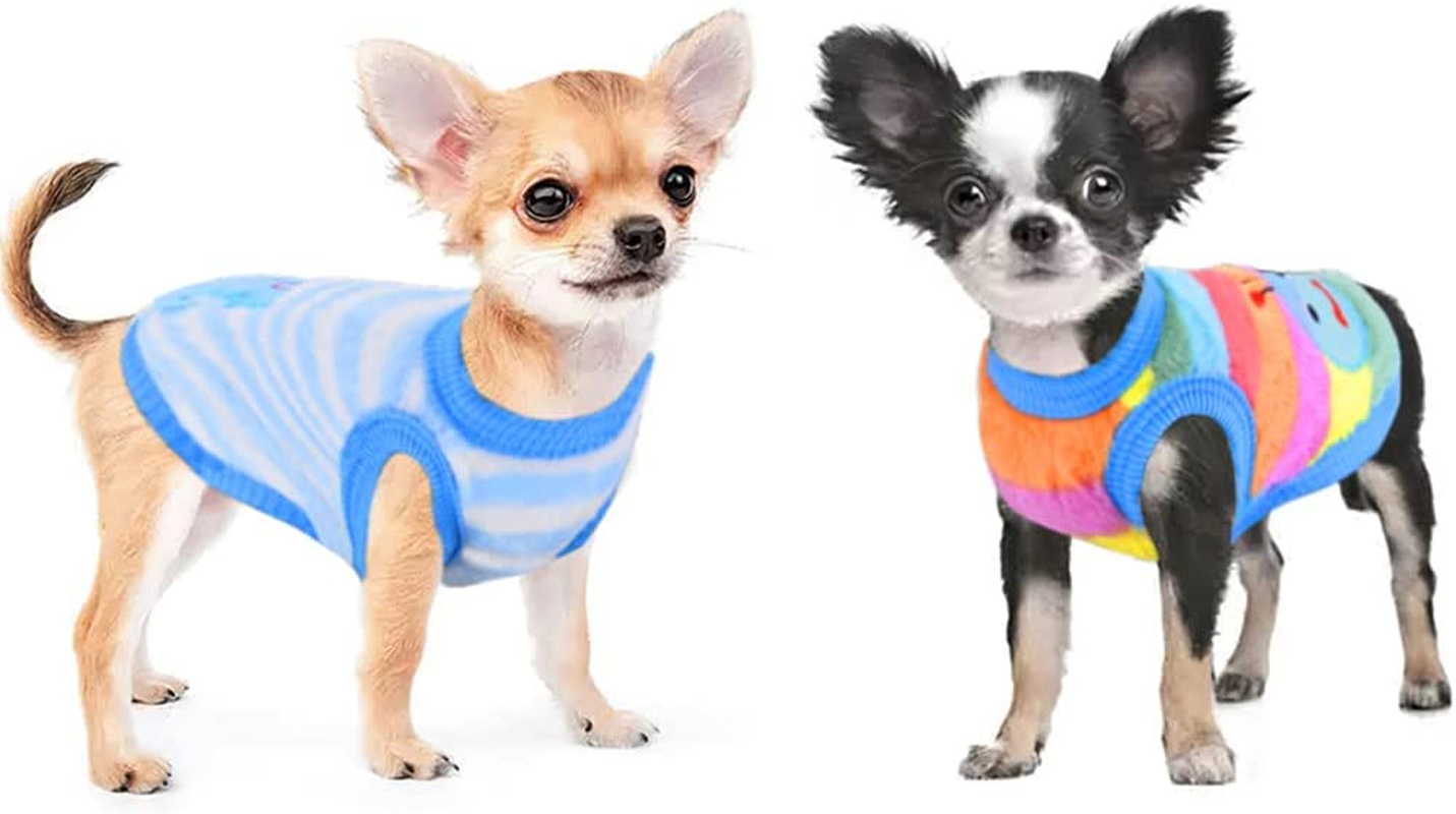 2 Pieces Small Dog Sweaters Chihuahua Fleece Clothes XXS~S Winter Warm Puppy Sweaters Boys Girls Tiny Dog Outfits for Teacup Yorkie Puppies Extra Small Breed Costume (Xx-Small)