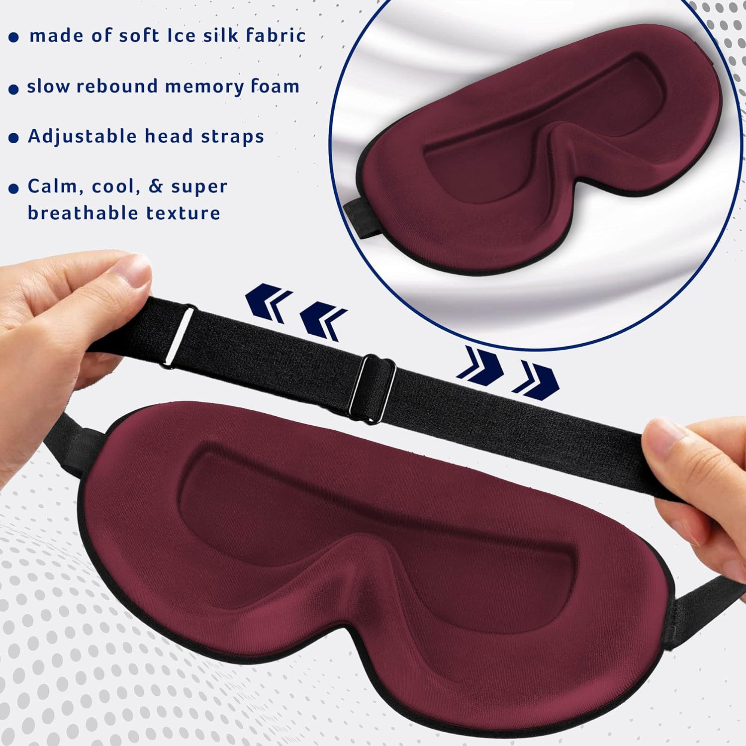Pack of 2 Sleep Mask, Eye Mask for Sleeping, Eye Mask,100% Blackout Sleeping Masks, Sleep Masks for Women & Men, Zero Pressure Sleep Eye Mask with Adjustable Strap, Travel Essentials, 3D Sleep Masks (Black & Dark Crimson) - Dark Crimson  Grey image number 3