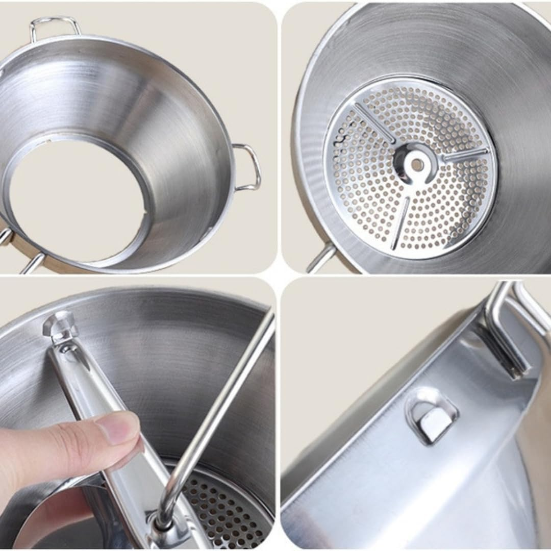 PARENCE. - Stainless Steel Vegetable Grinder with 3 Interchangeable Discs - Manual Potato Masher &Oslash;20 Cm - Kitchen Utensils for Purees, Soups, Sauces and Compotes image number 4