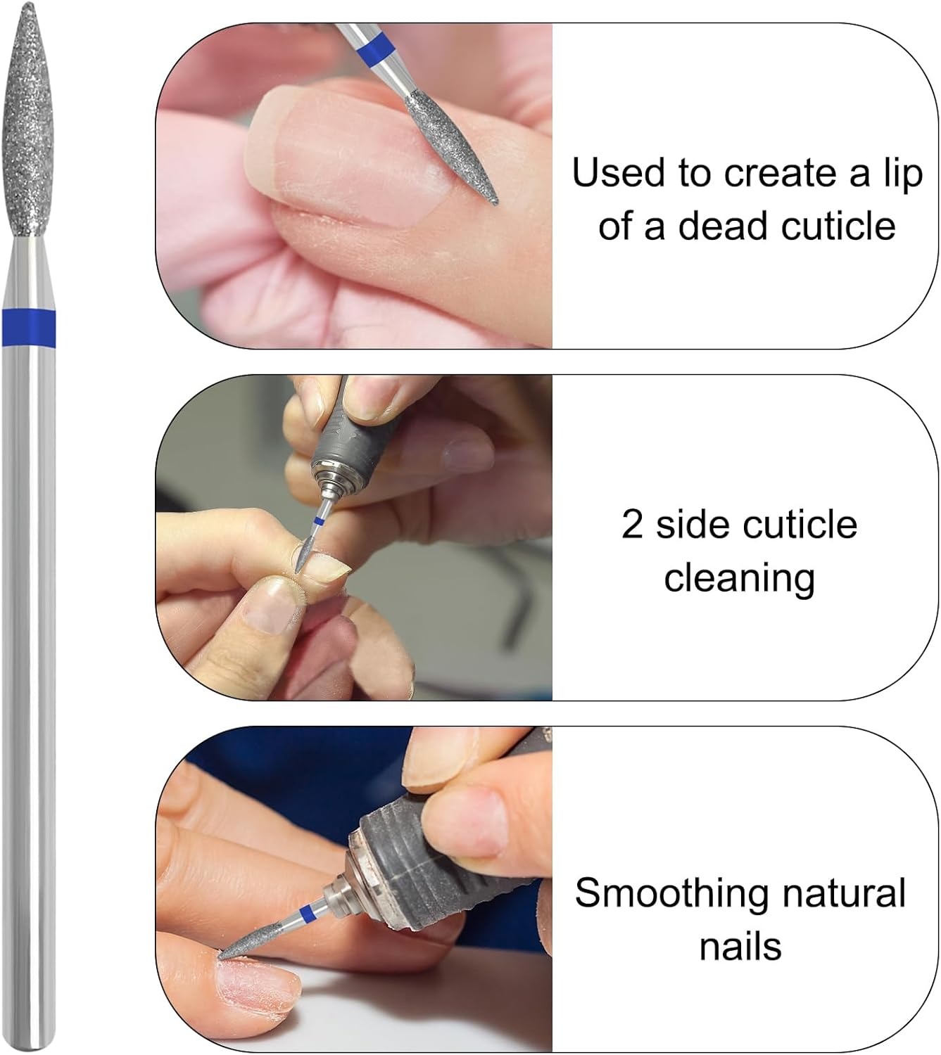 Vnjaoi Cuticle Nail Drill Bit, Nail Drill Bits Professional Diamond Bits for Nails Nail Buffer Bit Nail Trimer, under Nail Cleaner Cuticle Remover Nail Prepare, Nail Supplies for Nail Techs (Medium) - Fine image number 2