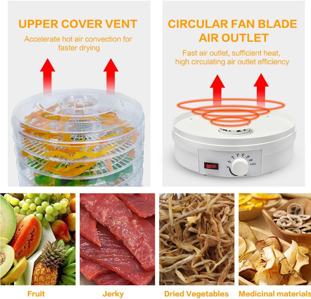PORIYA Electric Food Dehydrators,5 Trays 350W,Dehydrator Fruit Dryer,Home Small Kitchen Appliances,Adjustable Temperature Control image number 3