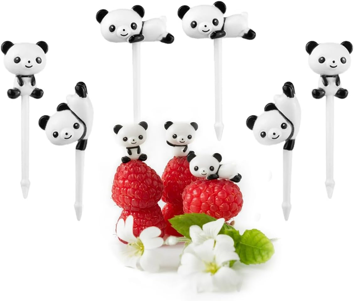 8Pcs/Set Cartoon Animal Fruit Fork Panda Lunch Picks, Kids Snack Dessert Decoration Mini Forks Toothpick Lunch Salad Decoration Accessories Cake Picks (Panda) image number 6