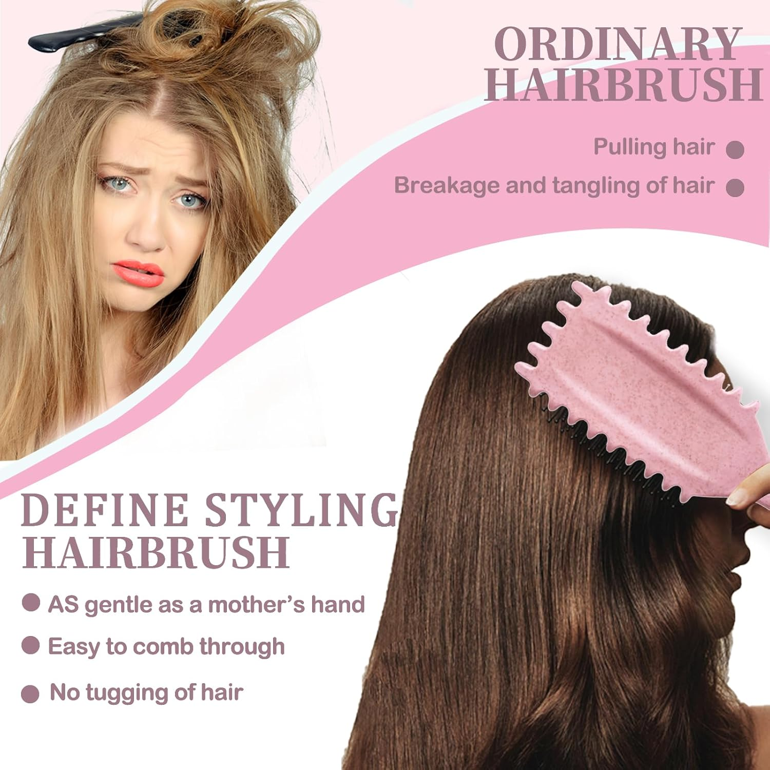 Curl Defining Brush, Curl Define Styling Brush, Hair Brush for Combing and Shaping Men'S and Women'S Curls to Reduce Pulling, Nylon Bristles, Curl Enhancing, Unisex (Pink, 24 Cm) image number 7