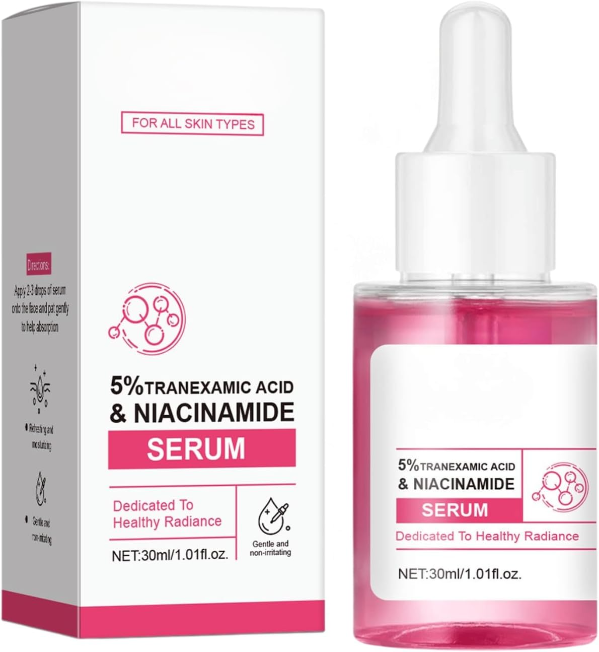 Brightening Face Serum with 5% Tranexamic Acid, Niacinamide & Arbutin &ndash; Hydrating Anti-Aging Formula with Rose Extract, Fades Dark Spots, Evens Skin Tone & Boosts Radiance, 30Ml (6Pcs)