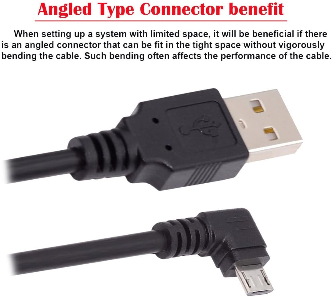 JSER Right Angled 90 Degree Micro USB 2.0 Type 5Pin to USB 2.0 Type-A Data Charge Cable 480Mbps Data for Phone Tablet Computer Camera (150Cm) image number 1