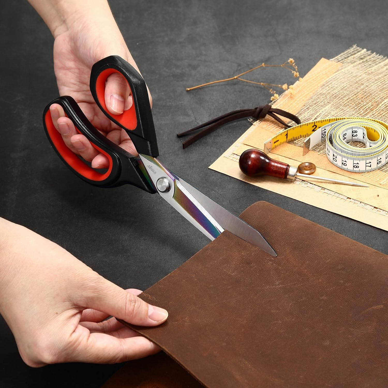 LIVINGO Left Handed Fabric Scissors - 9.5 Inch Sharp Titanium Coated Stainless Steel Sewing Shears for Crafting Office Dressmaking Cutting Clothes, Leather, Paper image number 5