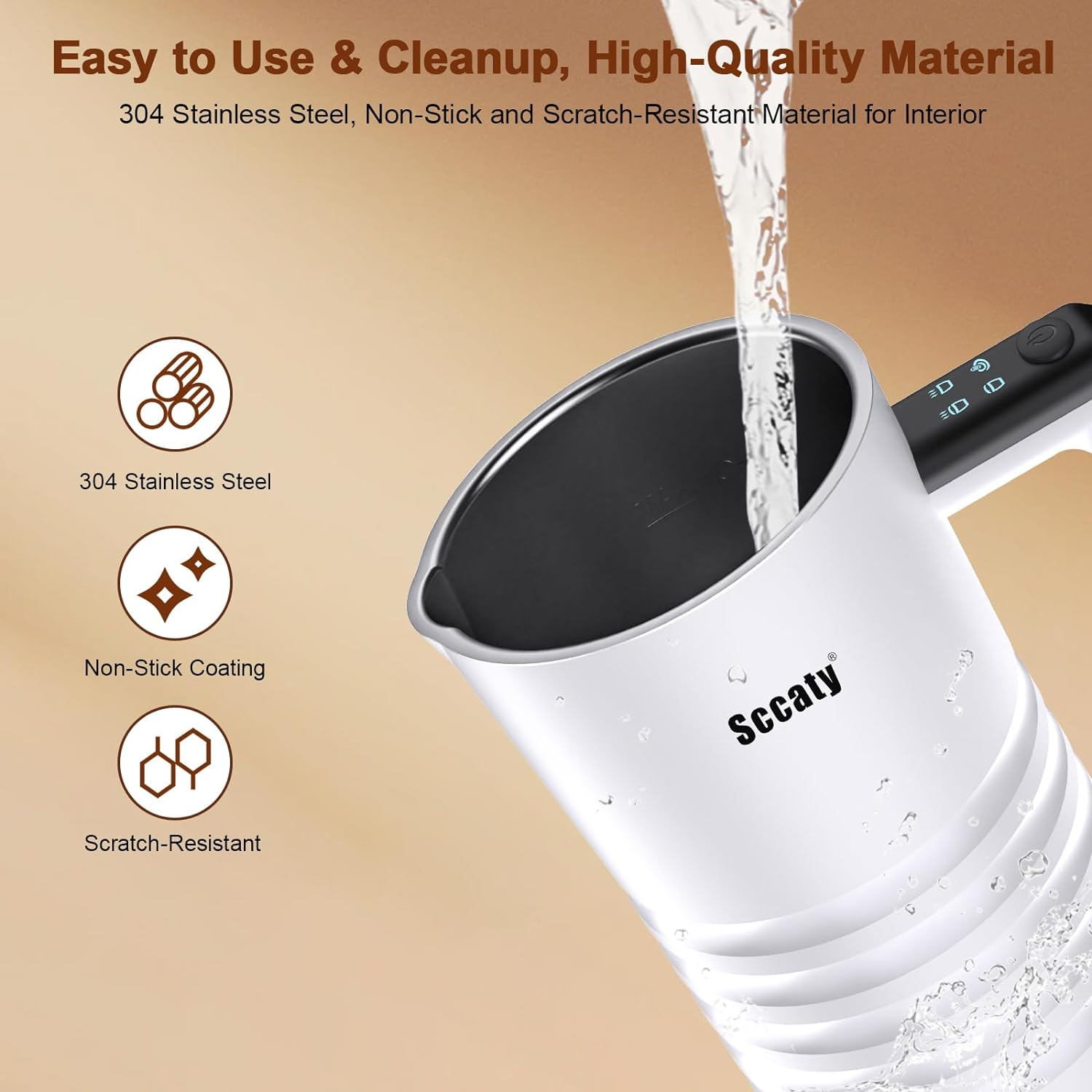Electric Milk Frother, Milk Foam Maker, Milk Steamer, 4-In-1 Milk Frothers, Milk Warmer, up to 350Ml, 304 Stainless Steel, Non-Stick Coat, Scratch, Magnetic Suspension Stir, Lower Sound, Easy to Wash. image number 2