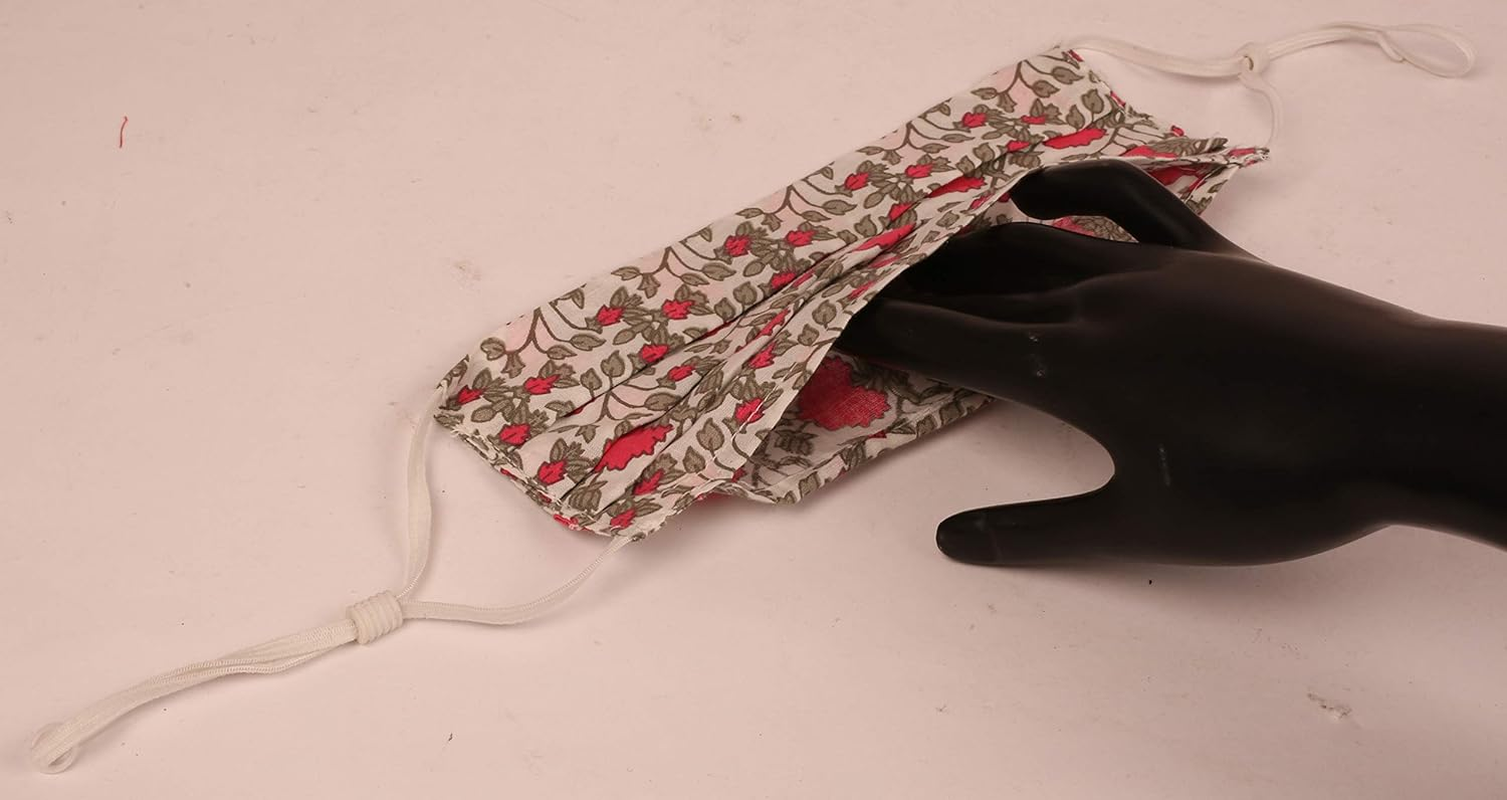 Touchstone Floral Fabric Adjustable Filter Pocket Nose Bridge Double Layer Cotton Face Mask Reusable Washable for Men, Women (Pack of 6). Grey Blue Orange Aqua Pink image number 1