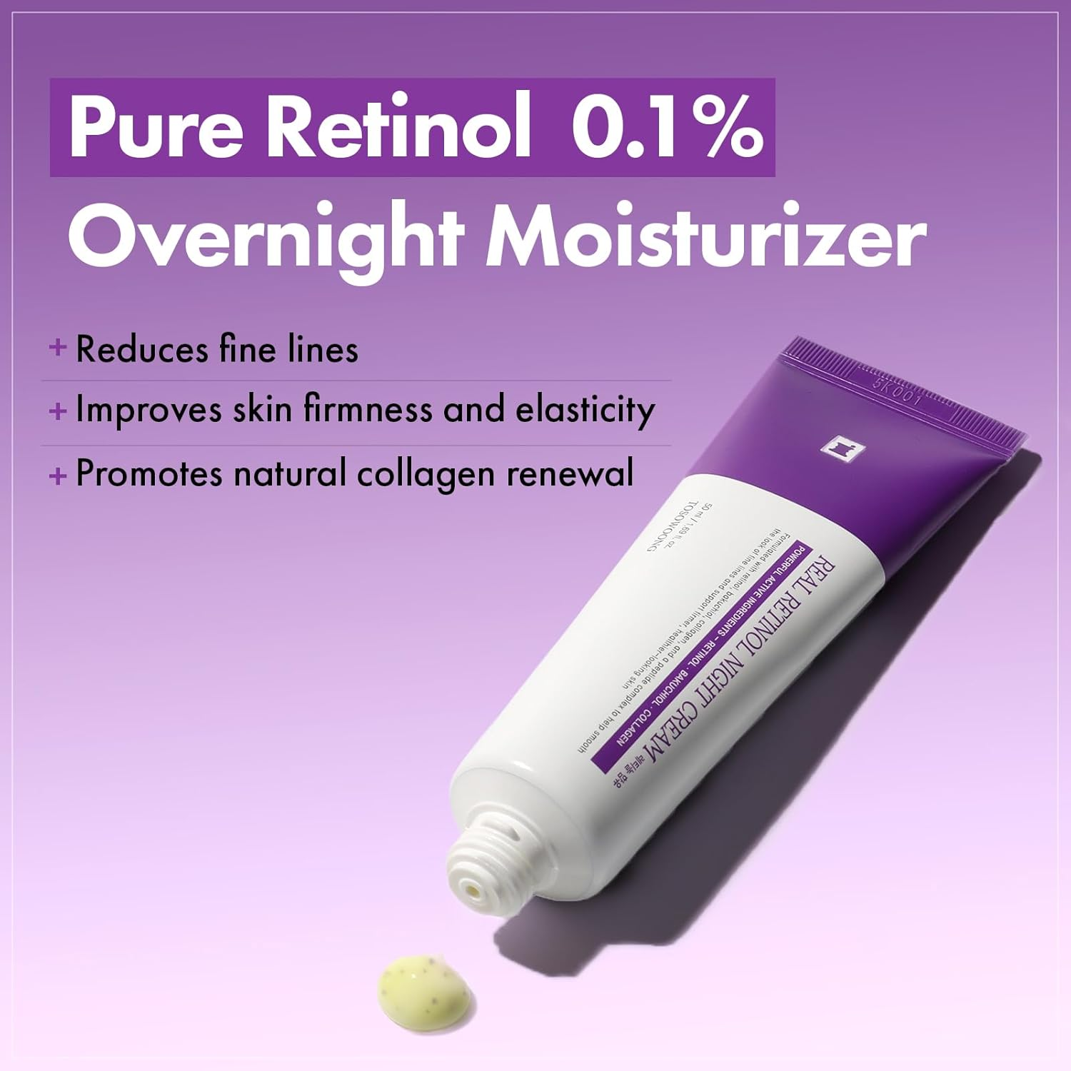 TOSOWOONG Real Retinol 0.1% Night Cream, Face Moisturizer with Retinol, Bakuchiol | Korean Skincare for Face & Neck, 50Ml / 1.69 Fl. Oz. image number 3
