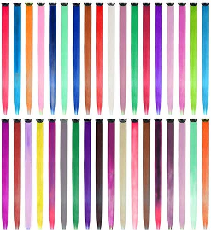 Rainbow Straight Highlight Hairpieces,20Pcs,22" Colorful Straight Hair Extensions Clip,Colored Clip in Hair Extensions,Party Highlights Colorful Clip in Hair Extensions,Straight Fashion Hairpieces image number 2