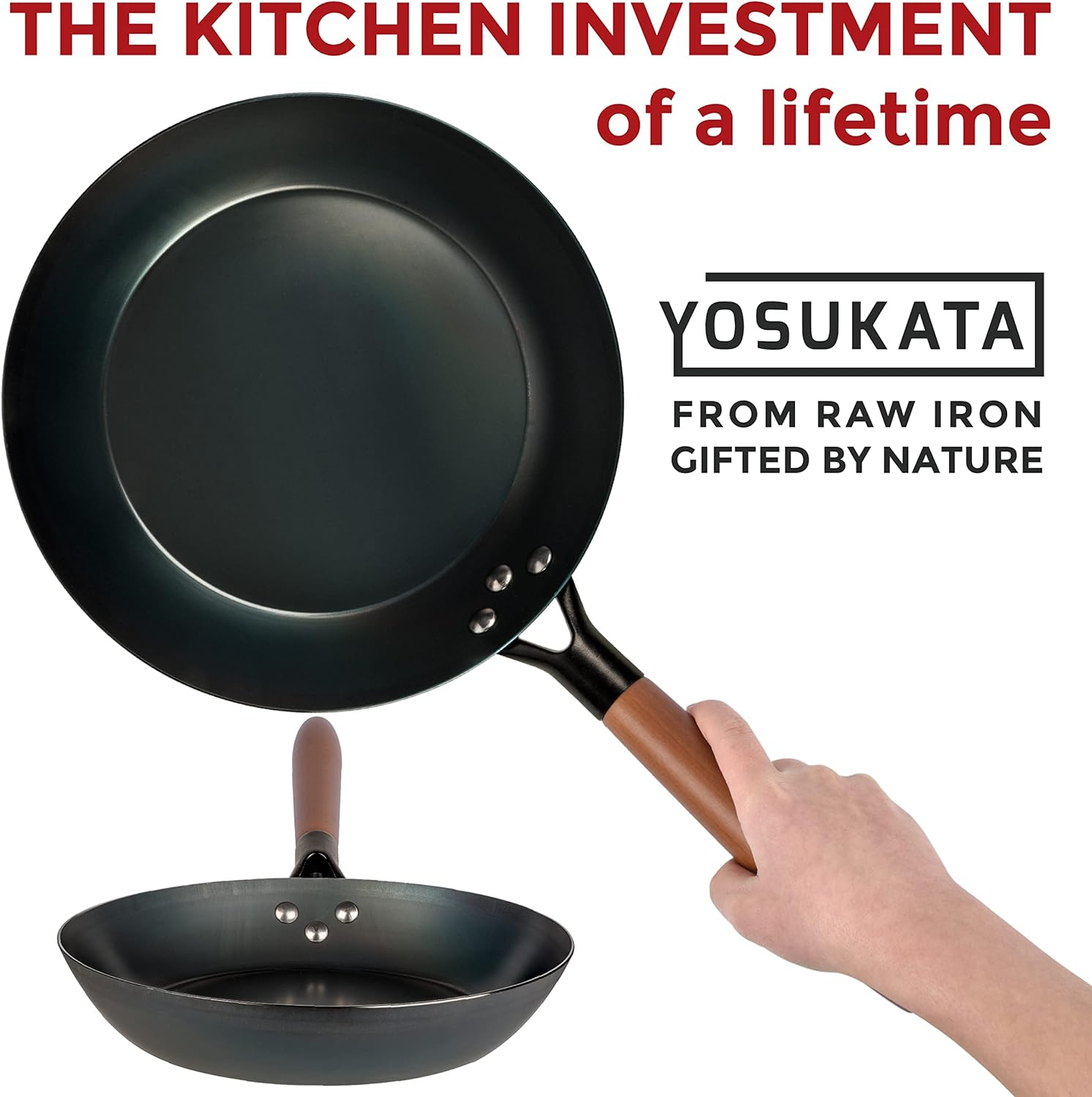 No Coating Carbon Steel Pan - Durable 26 Cm Frying Pan - 26 Cm Pans for Cooking Healthy and Delicious Meals - Carbon Steel Pan with Removable Heat-Resistant Wooden Handle - Easy to Clean Fry Pan&hellip;