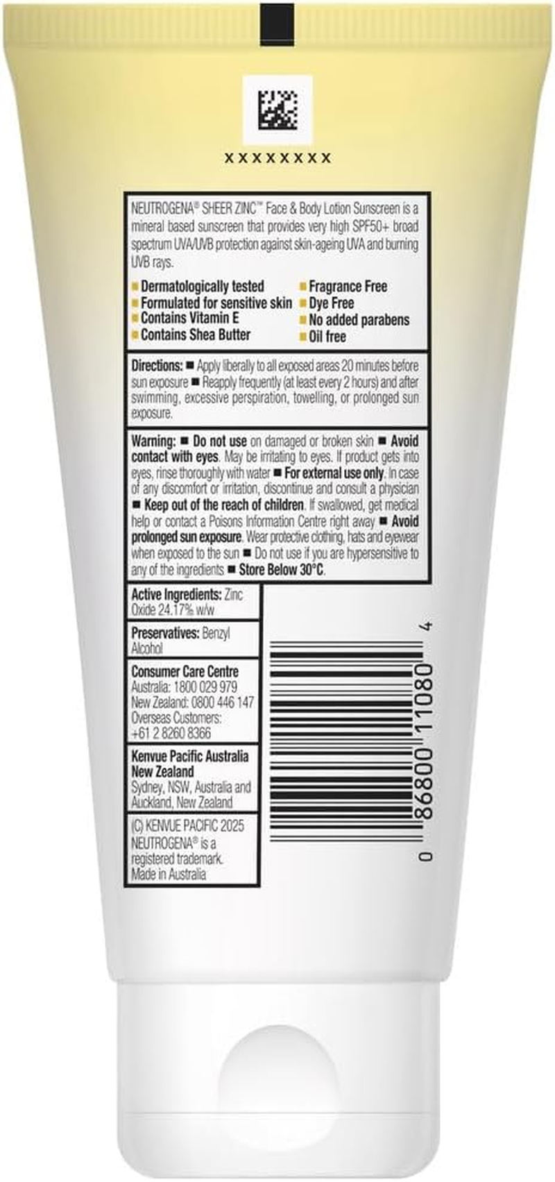 Neutrogena Sheer Zinc Face & Body Lotion Sunscreen SPF50 85 Ml image number 1