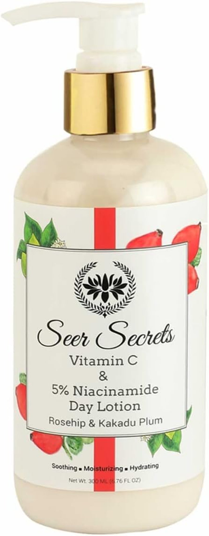 Seer Secrets Natural Rosehip & Kakadu Plum Day Lotion for Smoothing, Moisturizing & Hydrating Skin | Vitamin C & 5% Niacinamide | Better Skin Elasticity | Younger Looking Skin | Pack of 300ML image number 5