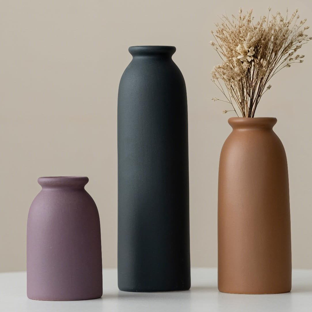 10.4 Inches Tall Decorative Ceramic Vase Set, 3 Pieces, Nordic Modern Boho Style, White, for Home Decor (Colorful)
