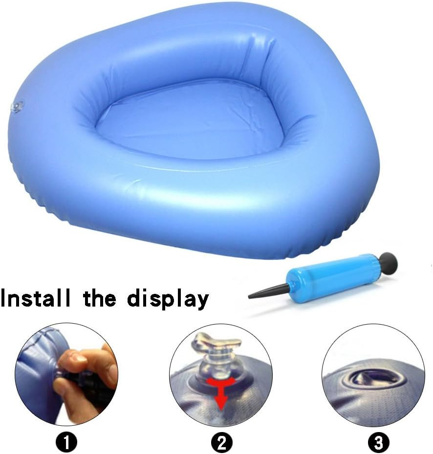 KIKIGOAL Bigger Washable Portable Air Inflation Blue Bed Pan Bedridden Elderly Inflatable Stool Bedsore Toilet image number 2