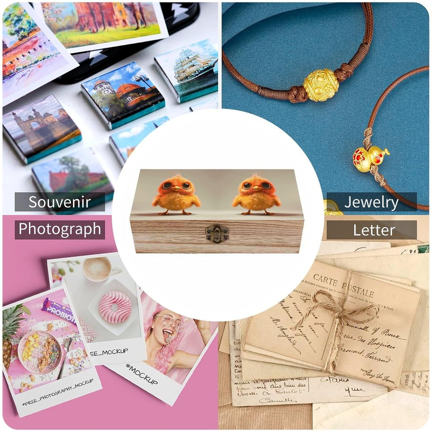 Cute Chicken Wooden Box Wood Wedding Keepsake Boxes with Lids Small Decorative Boxes Lightweight Wooden Memory Storage Box for Crafts Keepsakes Jewelry Photo Letter Storage image number 1