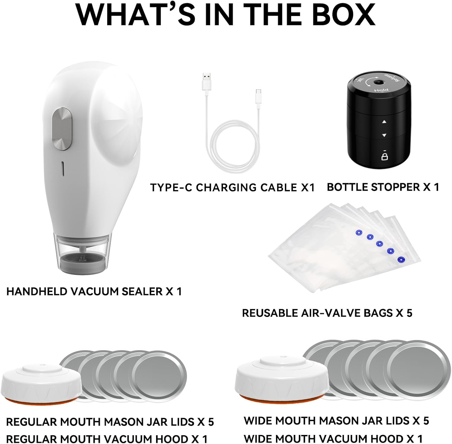 Electric Vacuum Sealer Kit, All in One for Mason Jars, Bags, and Wine Bottles, Ideal for Food Storage, Beverage Saver, Meal Prep, Pickling and Preserving image number 5