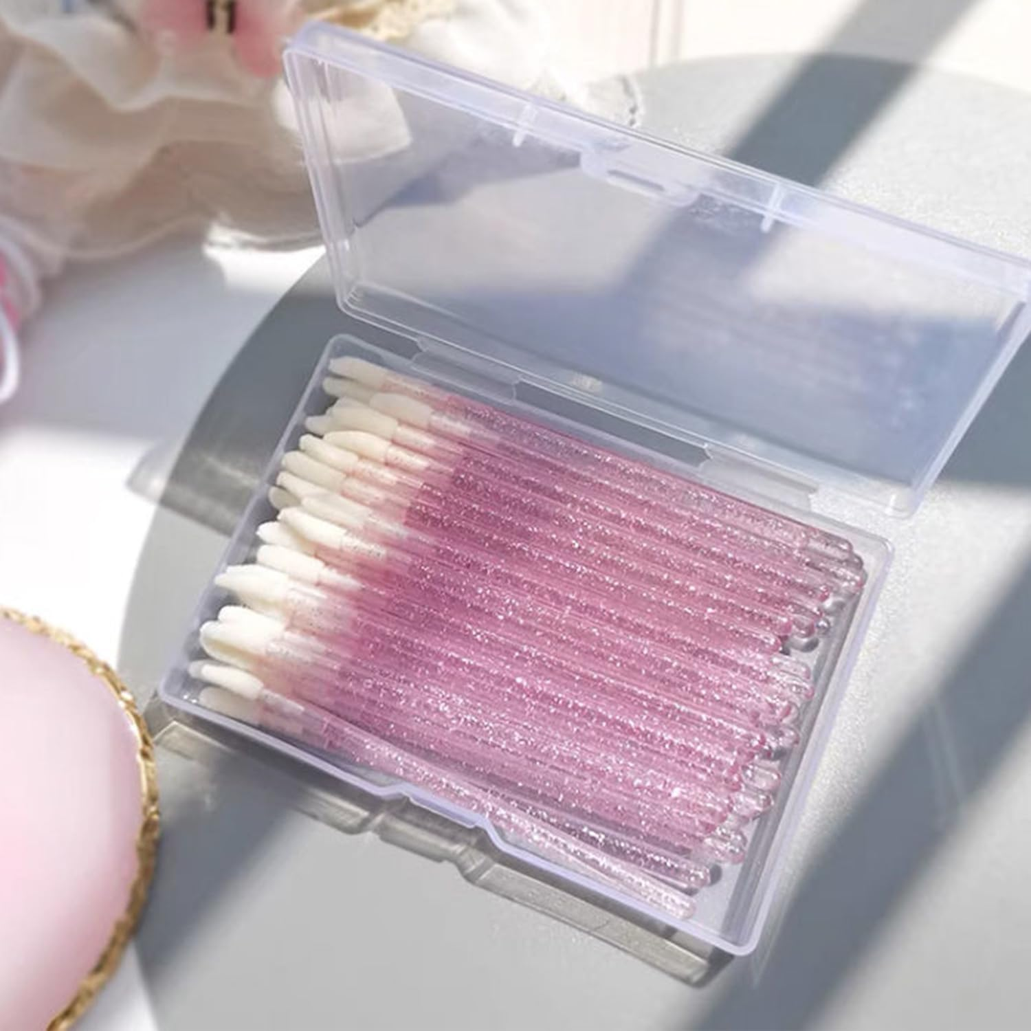 50PCS Disposable Crystal Lip Brushes - Premium Pink Lip Gloss Applicator Wands with Soft Cotton Tips, Portable Makeup Tools for Lipstick/Gloss Application - Pink - 100 Pcs image number 2