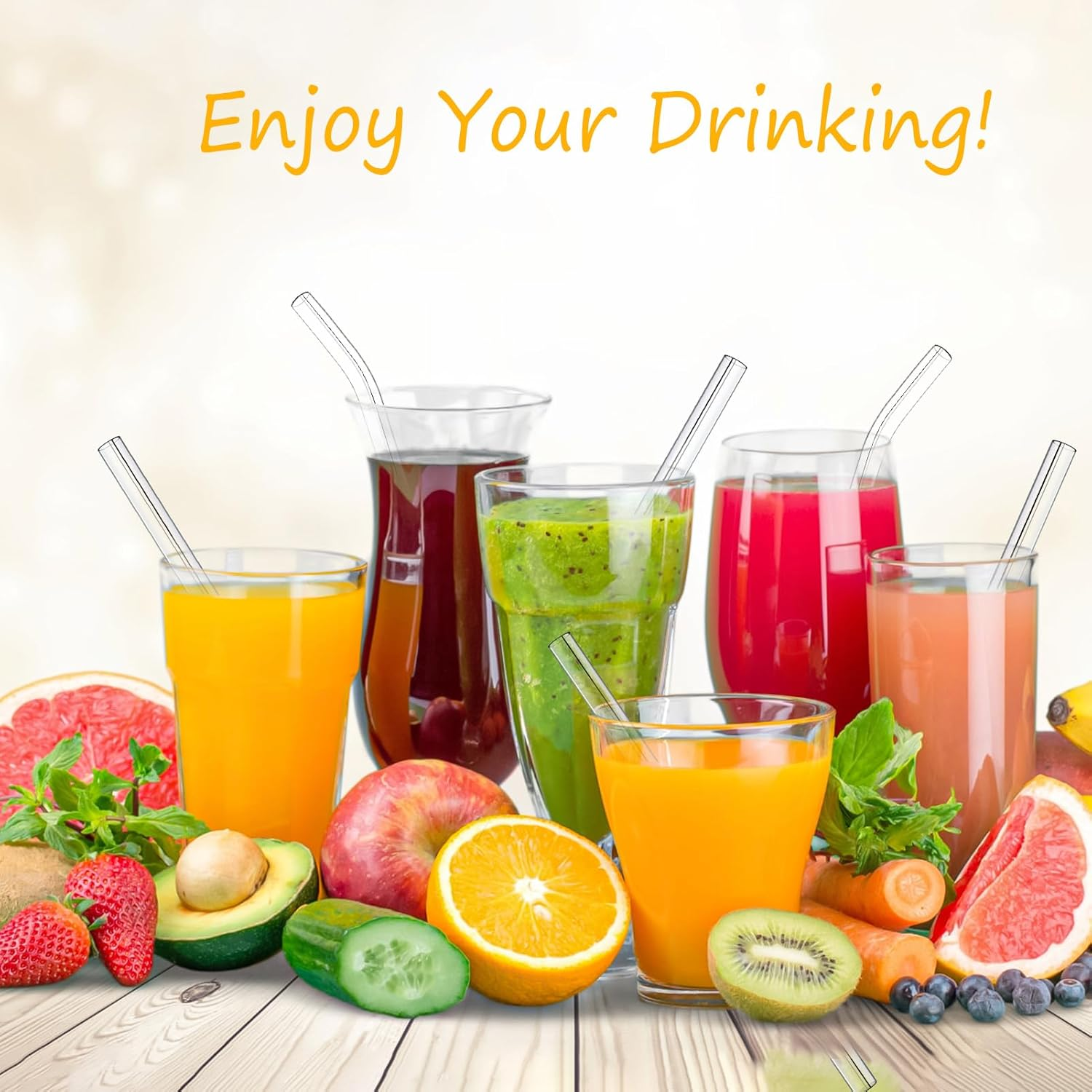 Kiemeu 20 Pack Clear Glass Straws for Drinking, &Phi;8 Mm Thin Reusable Straws, Family Pack image number 2