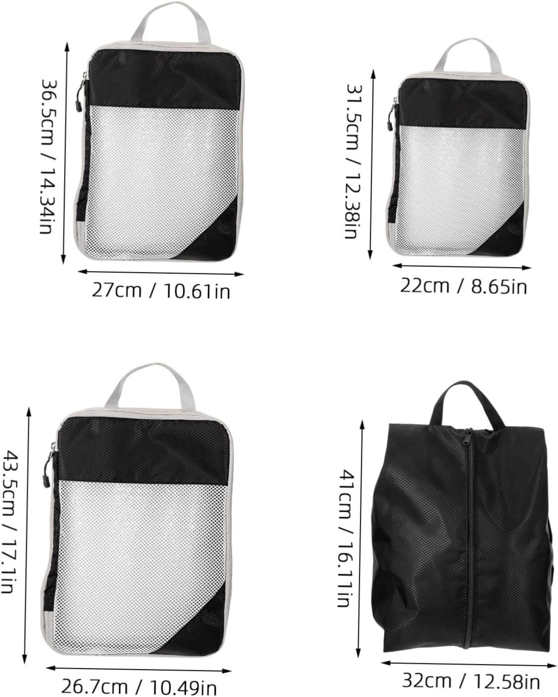 CLISPEED 4Pcs Travel Compression Storage Bags Set Mesh, Black Lightweight Packing Cubes for Clothes, Underwear, and Luggage Organization Suitable for Suitcases and Hand Luggage image number 3