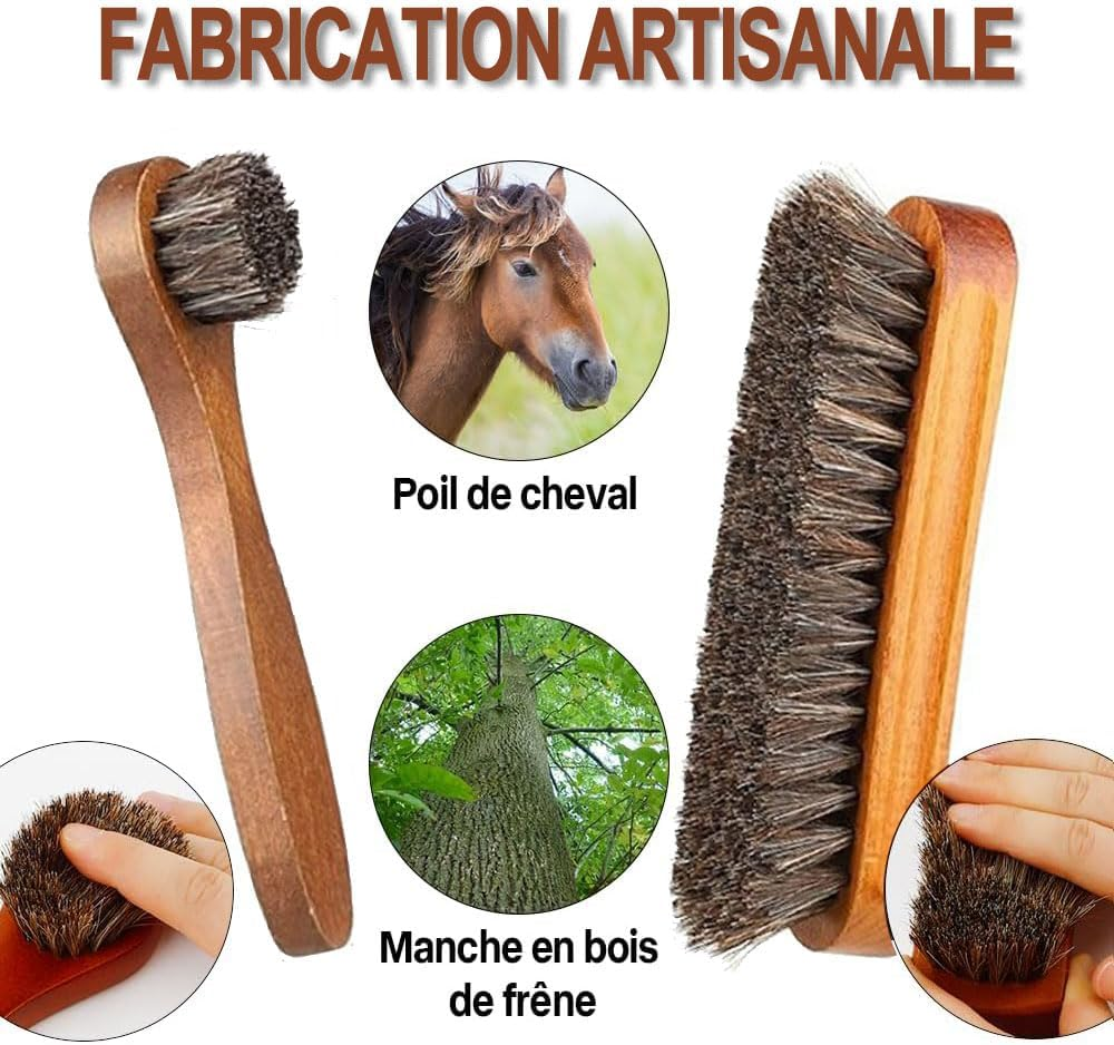 4 Pcs Horsehair Shine Brush Kit - Clean Polish Daubers Applicators, Leather Brush, Sofa 3 Pcs Dauber Applicator Brushes + 1Pc Shoes Cloth Glove Brown for Boots, Car Seats, Sofas, Bags image number 2