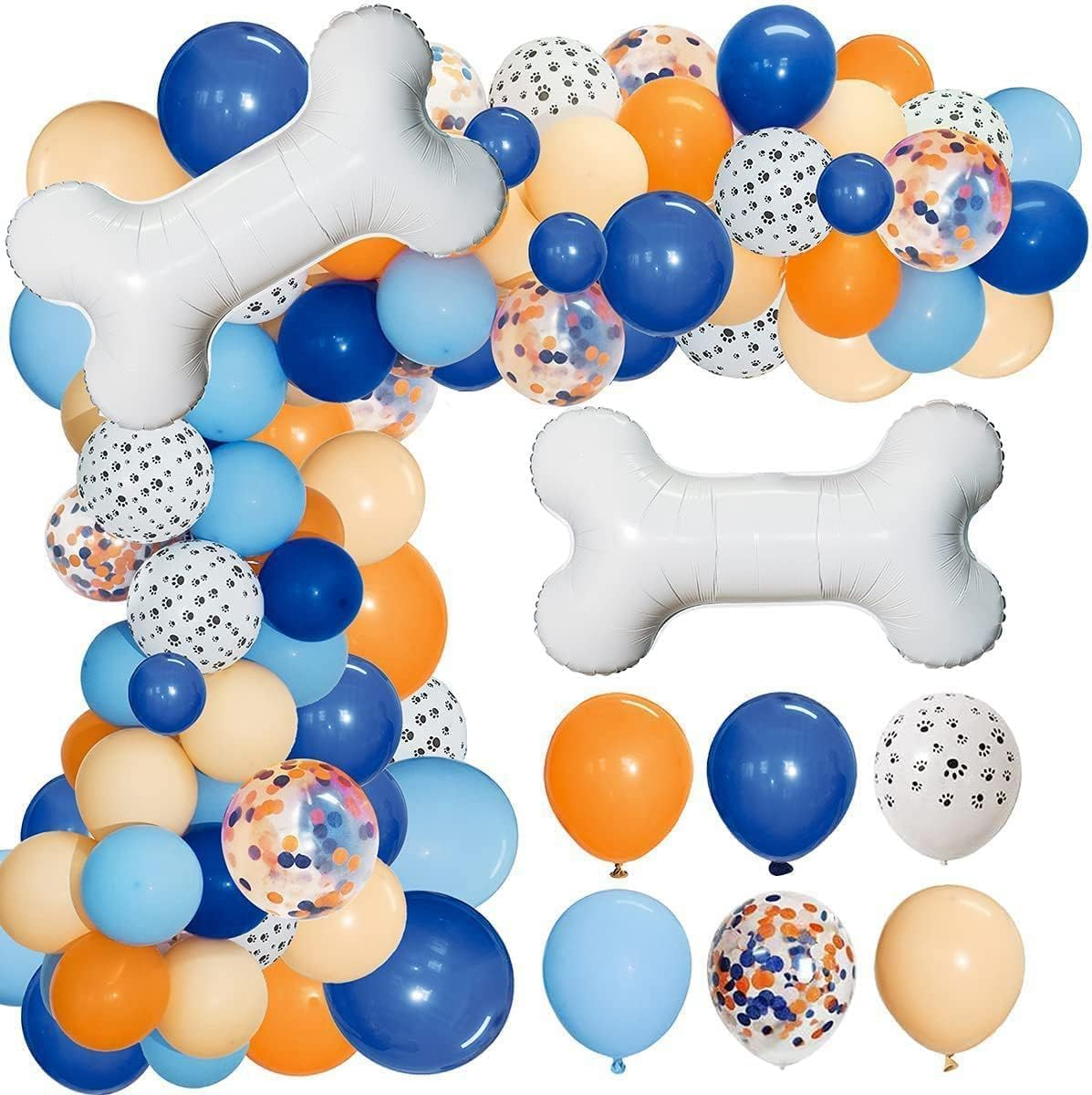 WODJR 117Pcs Dog Paw Balloon Garland Dog Paw Party Decorations Blue Orange Balloon Garland Puppy Balloon Garland Bone Balloon Paw Balloons Blue Orange Balloons for Paw Dog Puppy Party Supplies image number 2