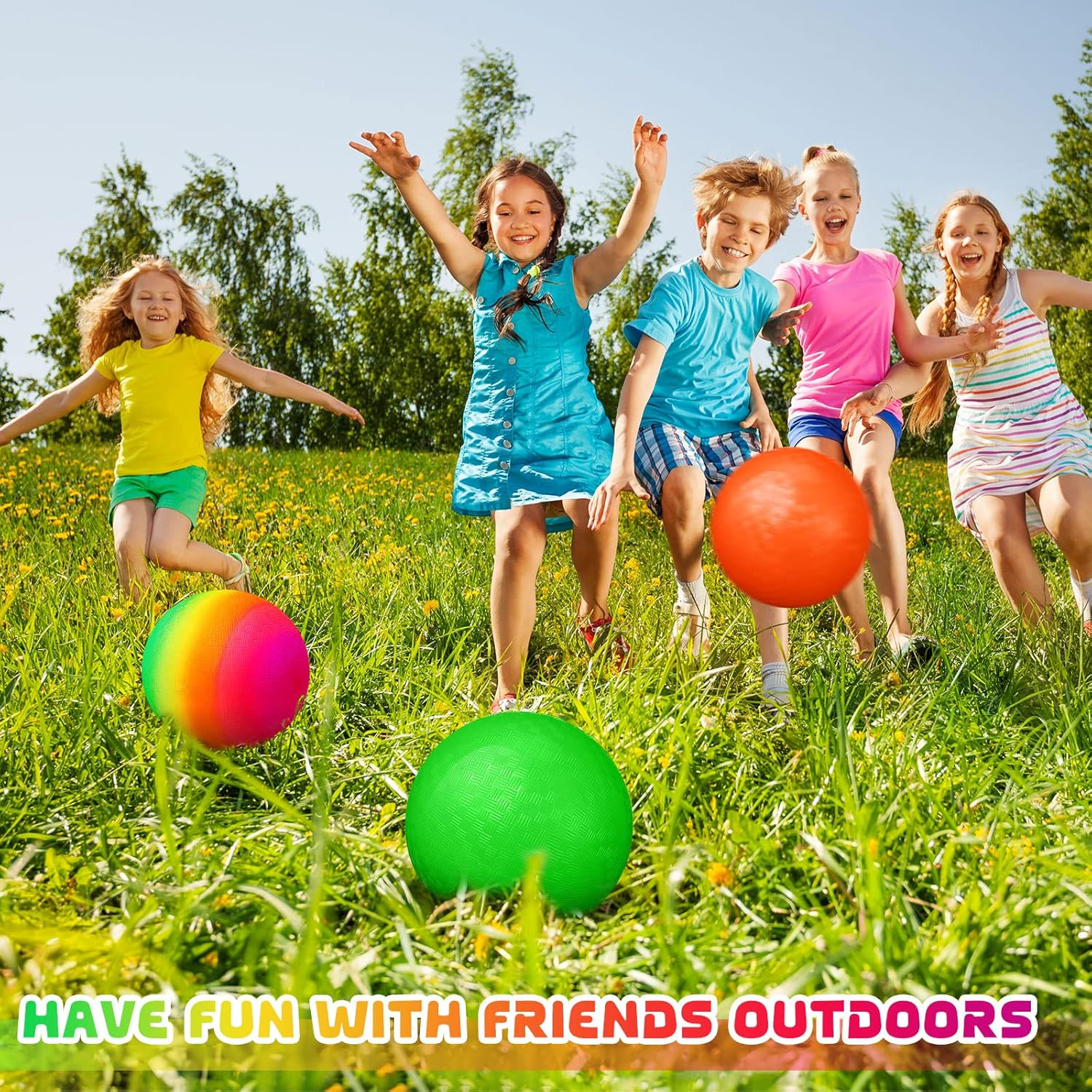 12 Pack Rainbow Playground Balls Kickballs Dodgeball 8.5 Inch Rainbow Kick Balls Inflatable Hand Ball Bouncy Balls Handball Dodge Ball with Hand Pump for Indoor Outdoor Schoolyard - Rainbow image number 4