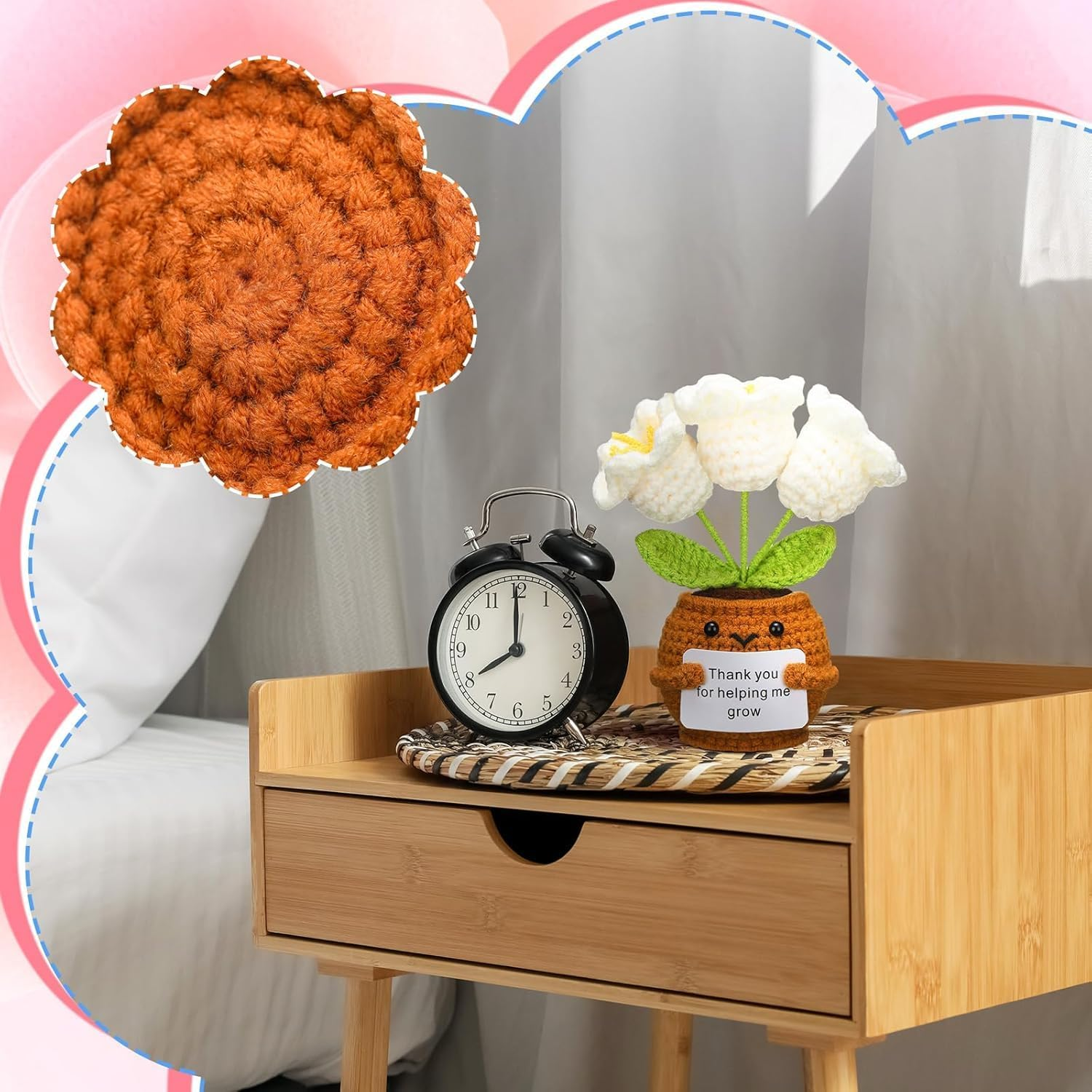 3 Pcs Teacher Appreciation Gifts, Crochet Doll with Card Thank You for Helping Me Grow Teacher Thank You for Birthday Home Office Decor(Bell Orchid)