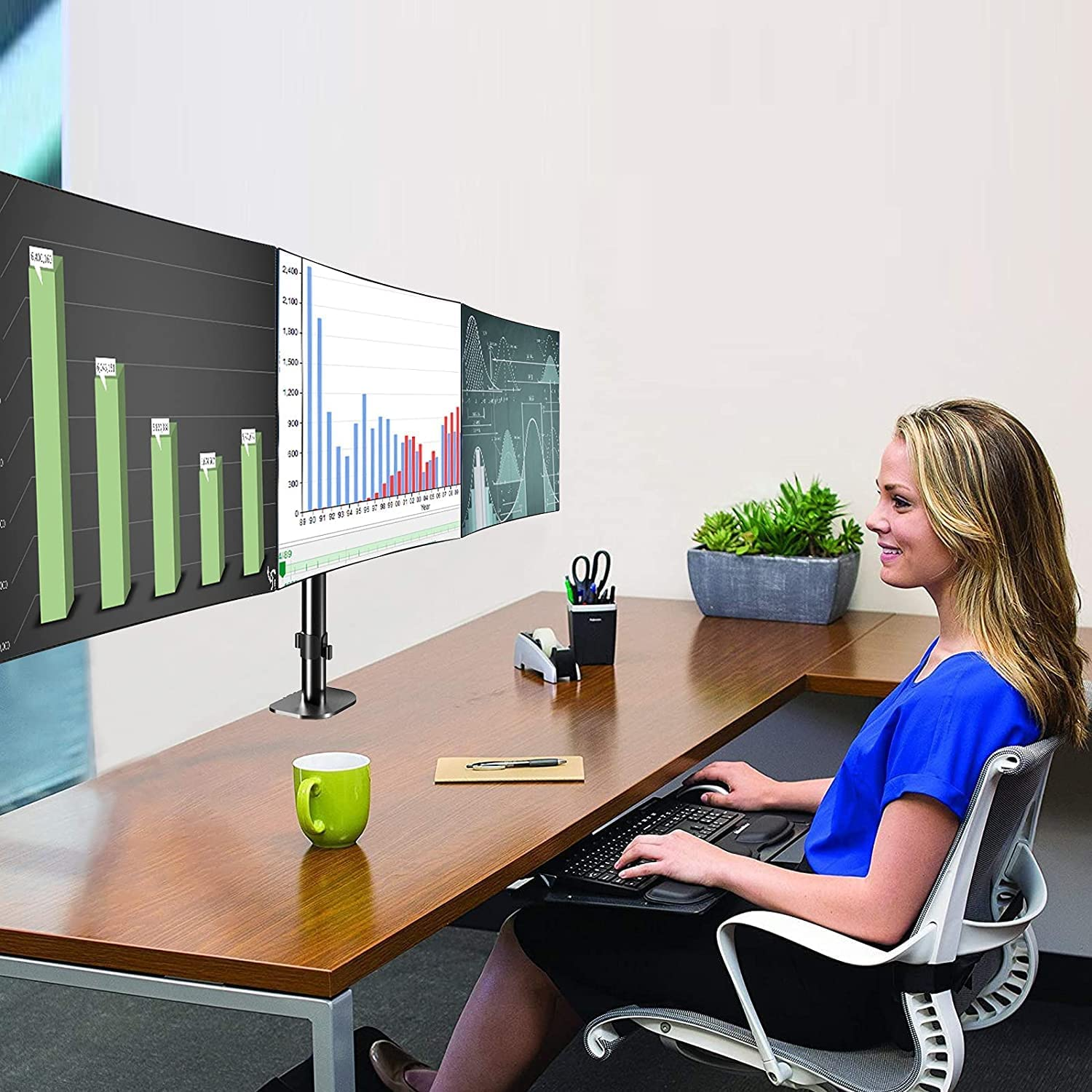 Triple Monitor Stand Mount-Gas Spring Stand with Clamp and Grommet Base, Fully Adjustable Desk Mount Fits Three 17-27 Inch LCD Computer Screens, Each Arm Holds up to 13.2Lbs,(Md8003) - Md8003 image number 6