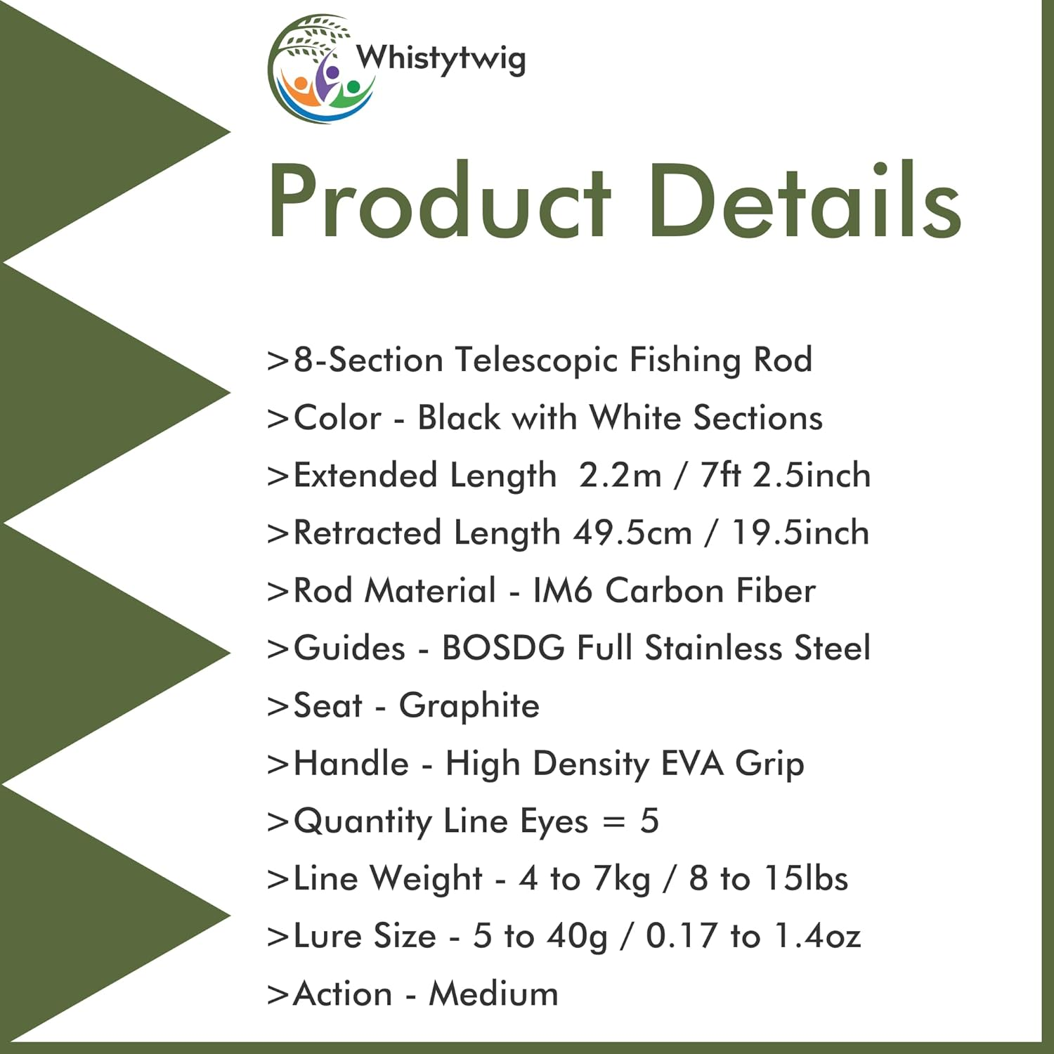 Telescopic Fishing Rod, Lightweight Carbon Fiber - Collapsible Freshwater and Saltwater Fishing Pole for Travel - Durable, Premium Quality Rods, Poles, Gear - Telespeed 2207 image number 4