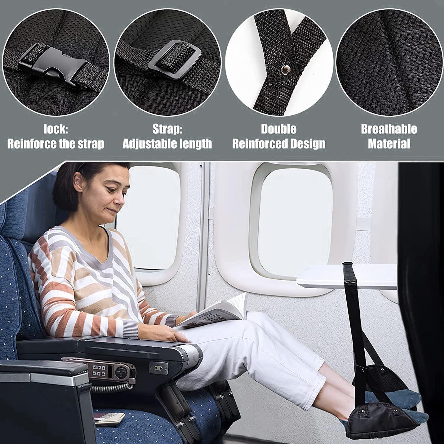 Airplane Footrest - Best Travel Essential, Airplane Travel Accessories, No Clashing Foot Hammock & Portable Plane Leg Rest, Provides Relaxation and Comfortable for Long Flight (1 Pack) image number 4