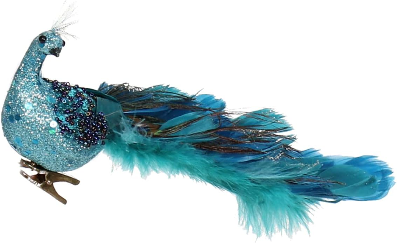 SHOWERORO Peacock Figurines Christmas Tree Ornaments Miniature Ornaments Natural Plume Simulation Bird Decor Seasonal Garden Adornments Holiday Bonsai Decorations image number 2