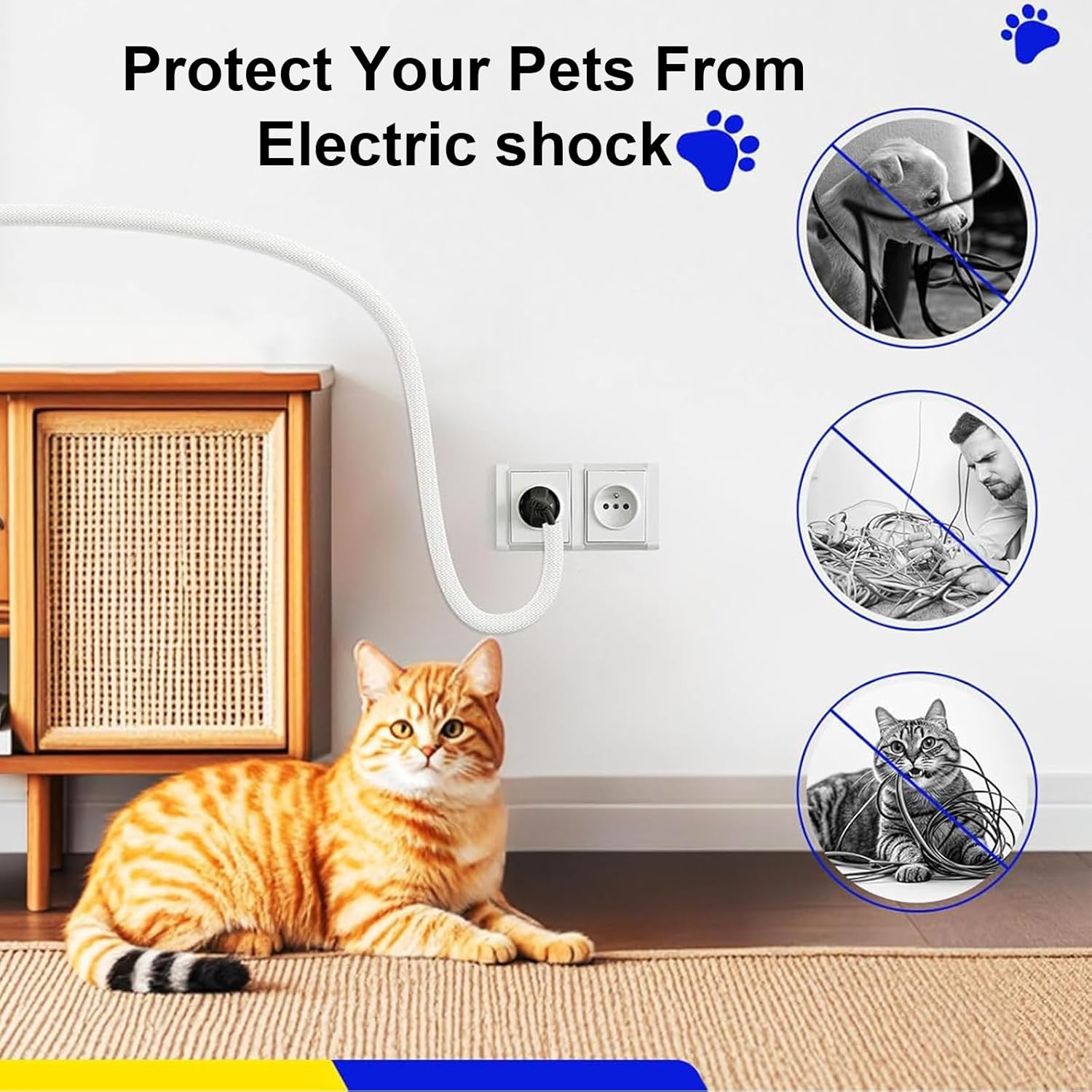 Pet Cord Protector, 6.6Ft (2M) - 1/2 Inch Expandable Braided Cable Sleeve, Chew Resistant Cord Cover for Dogs & Cats, Flexible Wire Loom for Home, Office, USB, Power & Audio Cables (White)