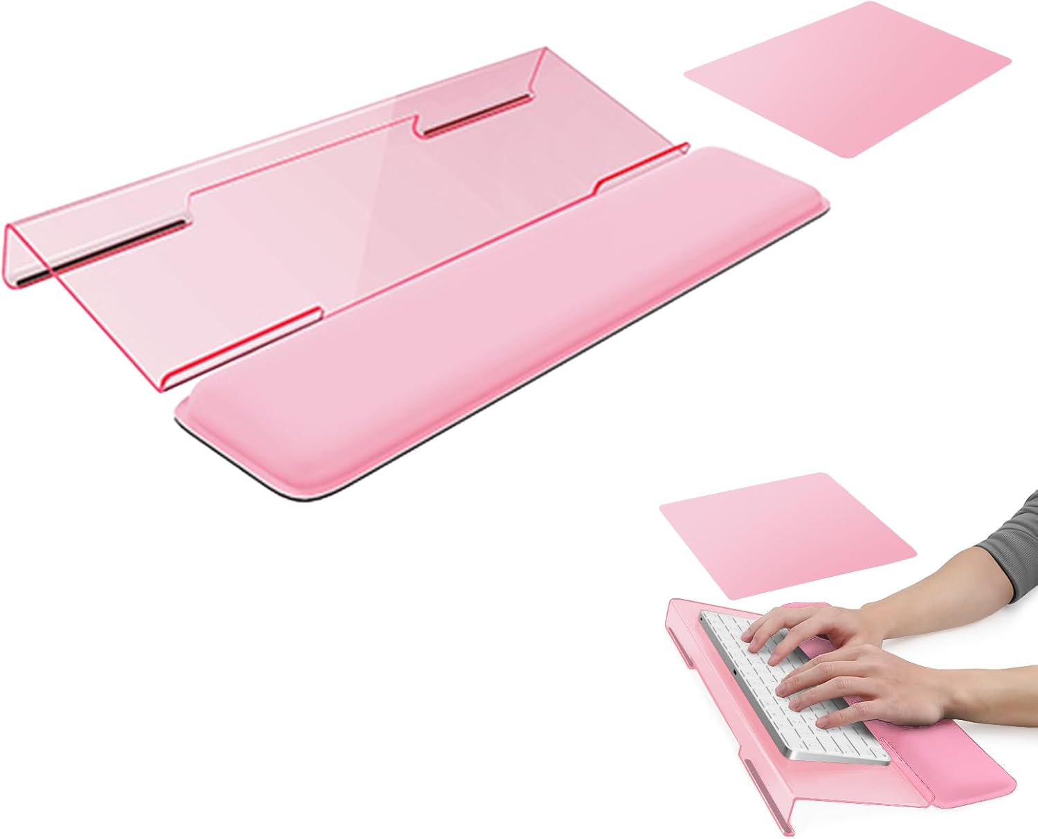 NNAKLLI Computer Keyboard Stand with Wrist Rest and Mouse Pad - Ergonomic Keyboard Wrist Rest with Anti-Slip Base, Great for Office Desk, Home, School (Transparent)