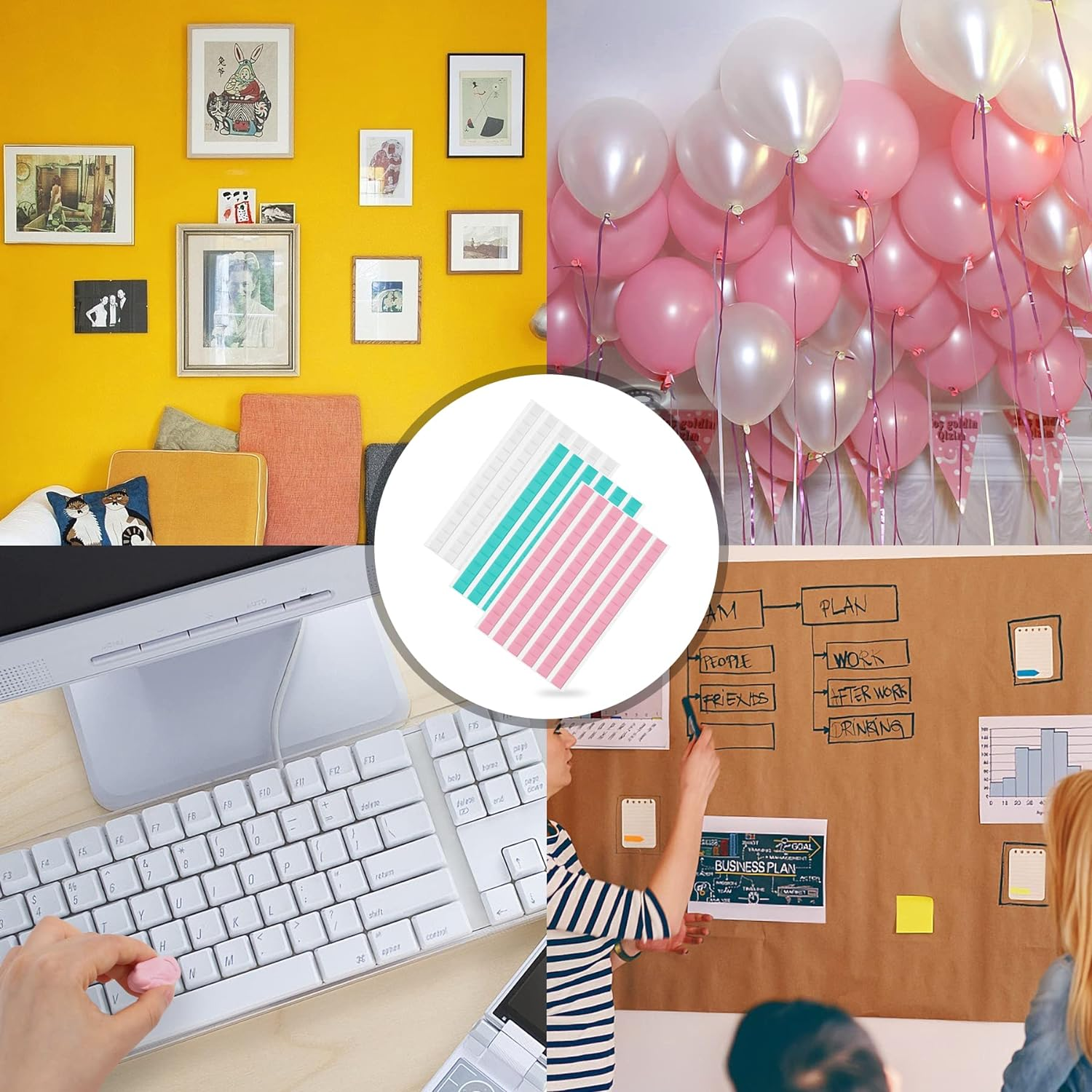 JULBEAR 288 Pcs Sticky Tack, Removable Adhesive Poster Putty, Reusable Wall Safe Mounting Tack for Hanging Pictures and Museum Art Photography (White, Blue, Pink) - 144, White image number 5