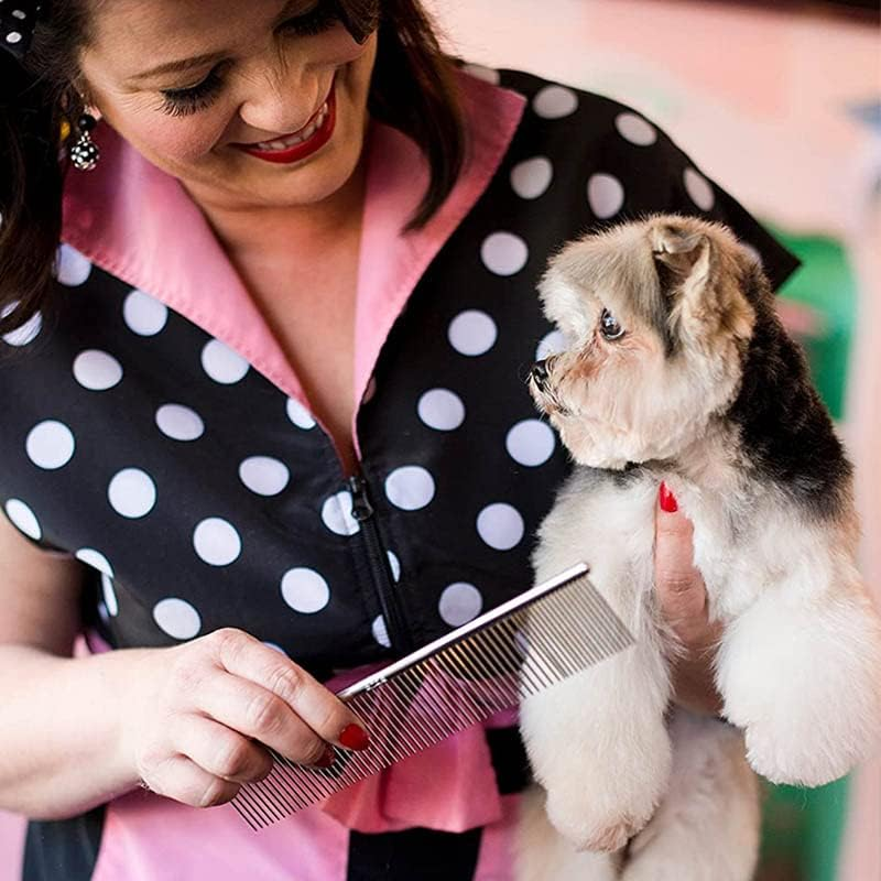 AIMALL Stainless Steel Pet Comb for Dog and Cat Grooming, round Teeth Metal Brush, Detangling and Removing Dead Hair, Lightweight image number 3