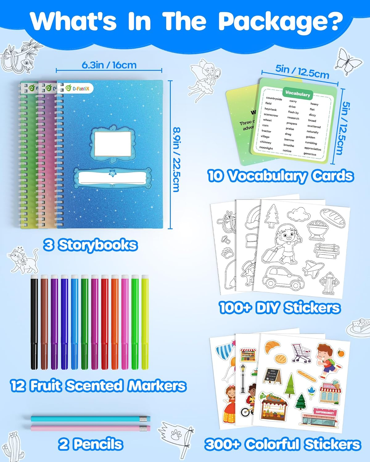 D-Fantix My Storybook Art Kit, Creative Writing & Drawing Activity Set for Boys & Girls, Hardcover Comic Book Making Kit with Stickers, DIY Arts and Crafts Supplies Gifts for Kids Ages 5, 6, 7, 8-12 image number 2