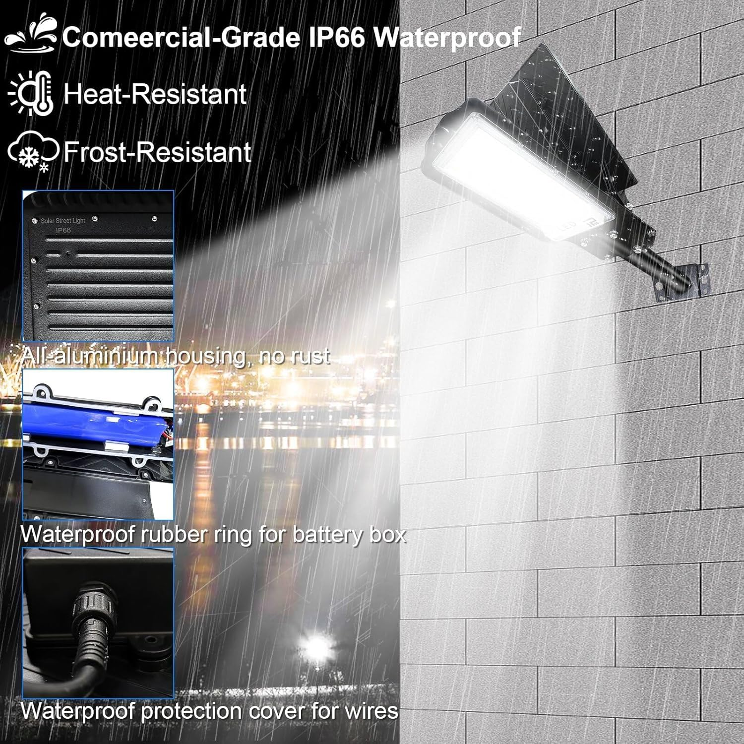 Solar Street Lights Outdoor,6500K Solar Commercial Lighting Fixture, Dusk to Dawn Lights,30000Lm Security Flood Light with Remote Control for Yard, Parking Lot, Playground IP66 Waterproof image number 5