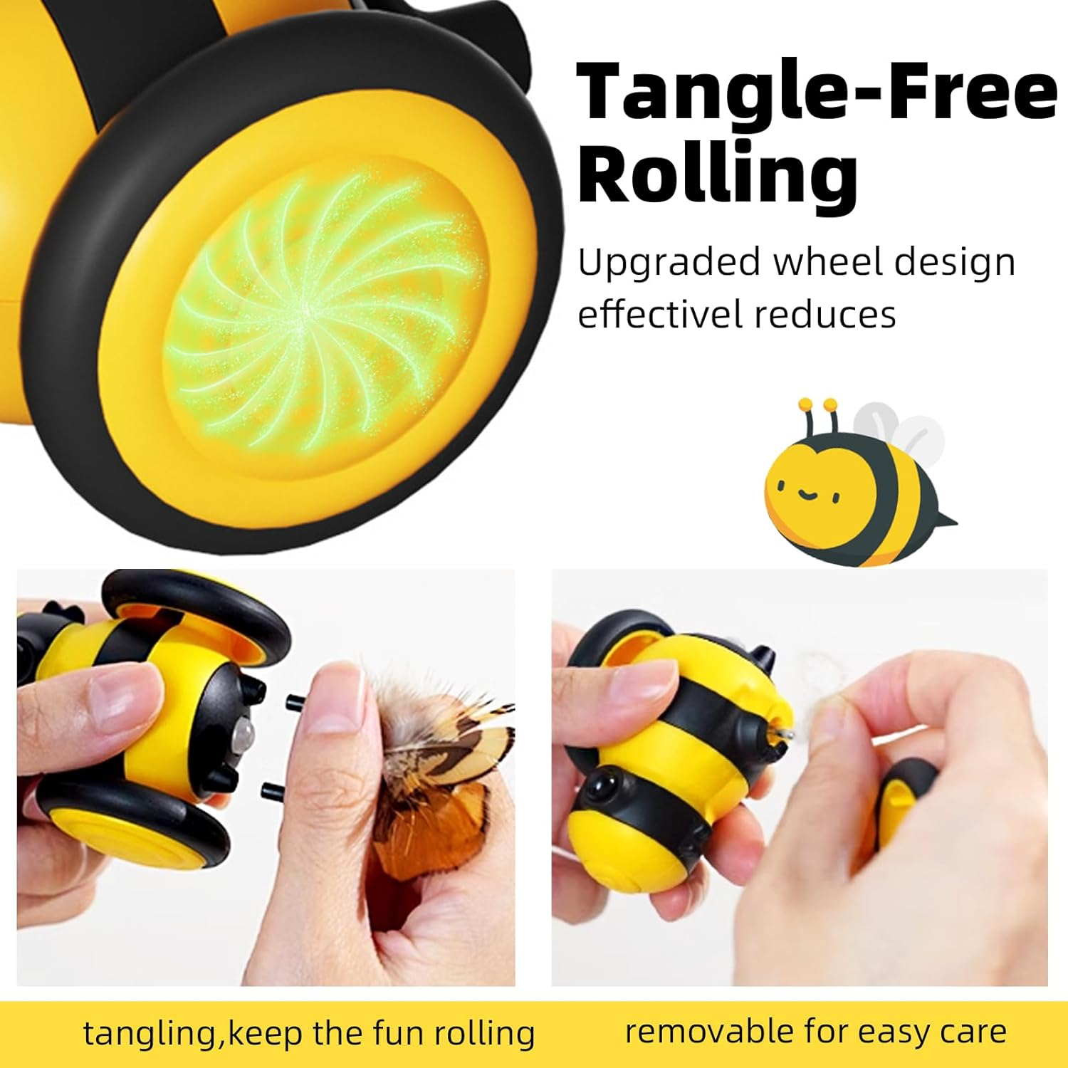 PAWCHIE Interactive Cat Toy Bee - USB Rechargeable with Feather, Intelligent Obstacle Avoidance, 360&deg; Automatic Movement, LED Light for Indoor Cats image number 4
