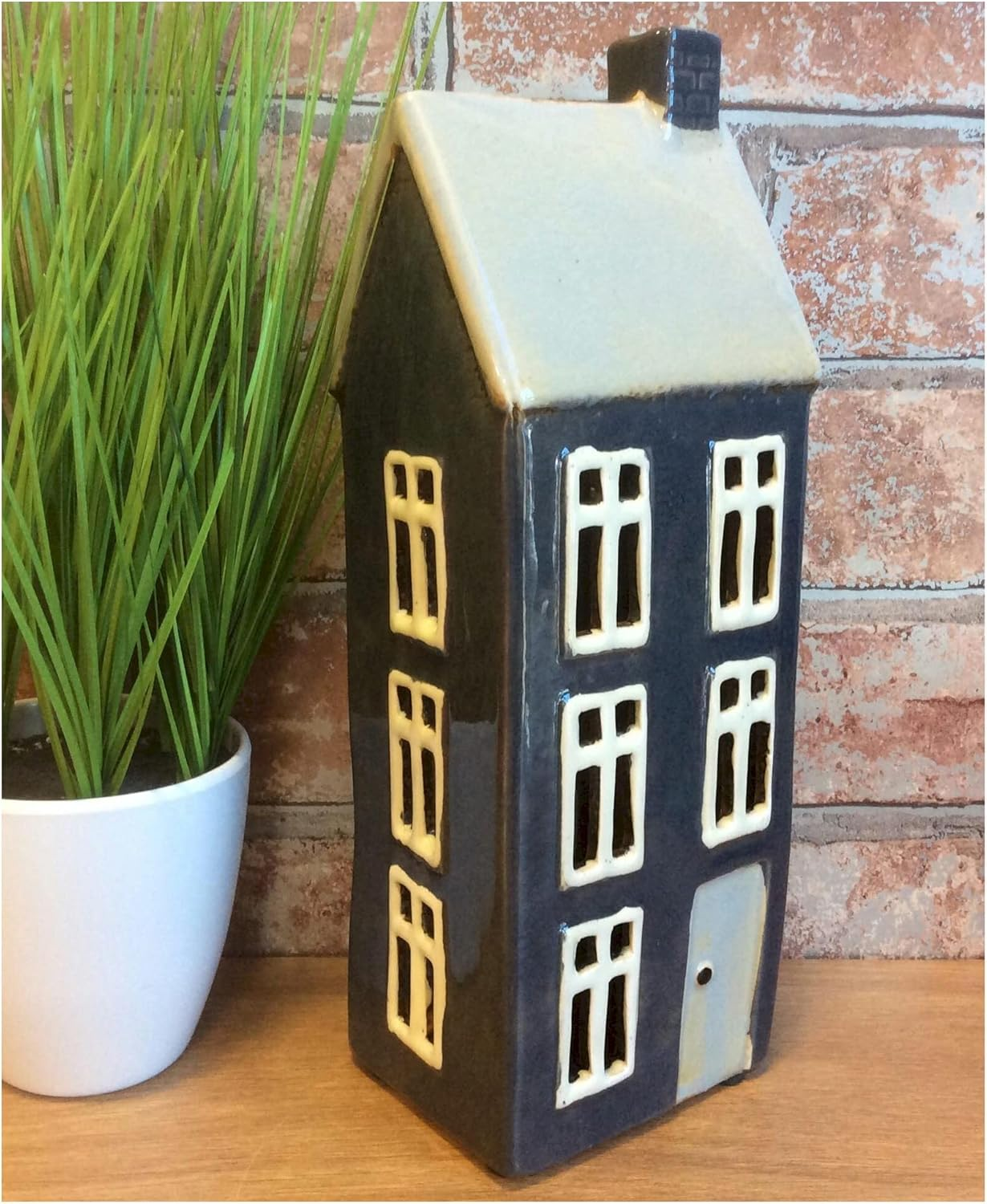 Village Pottery Tall Slate Blue House Tealight Holder Y image number 1