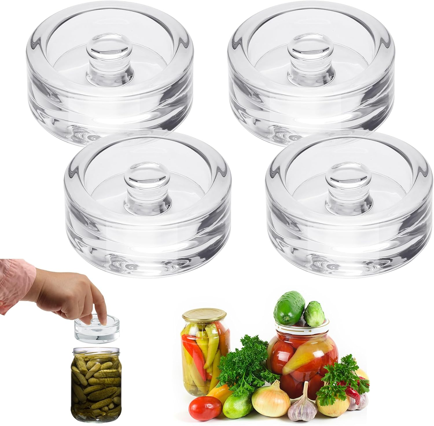 Hcskoss 4 Pack Glass Fermentation Weights for Fermenting with Easy Lift Handles Fermentation Glass Weights for Wide Mouth Mason Jar,Suitable for Fruits,Dishwasher Safe,Each at 200G image number 4