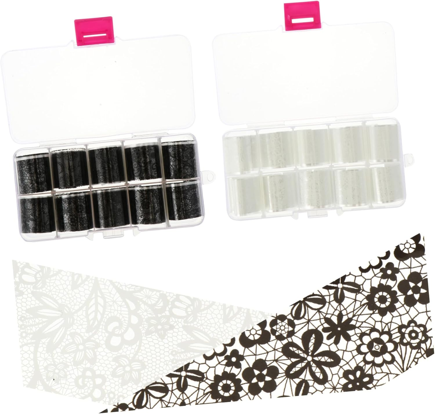 DECHOUS 2 Boxes Artificial Nails with Black and White Lace Nail Decorations DIY Fake Fingernails Full Coverage Easy Trim for Women image number 6